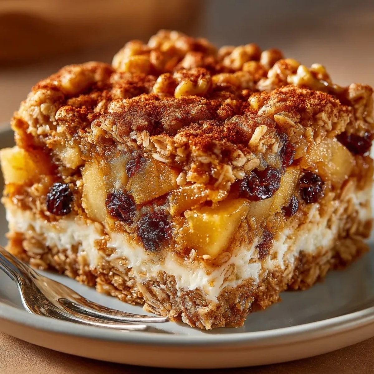 Warm, golden Apple Pie Breakfast Bars, studded with apple chunks, are perfect for a quick morning bite.