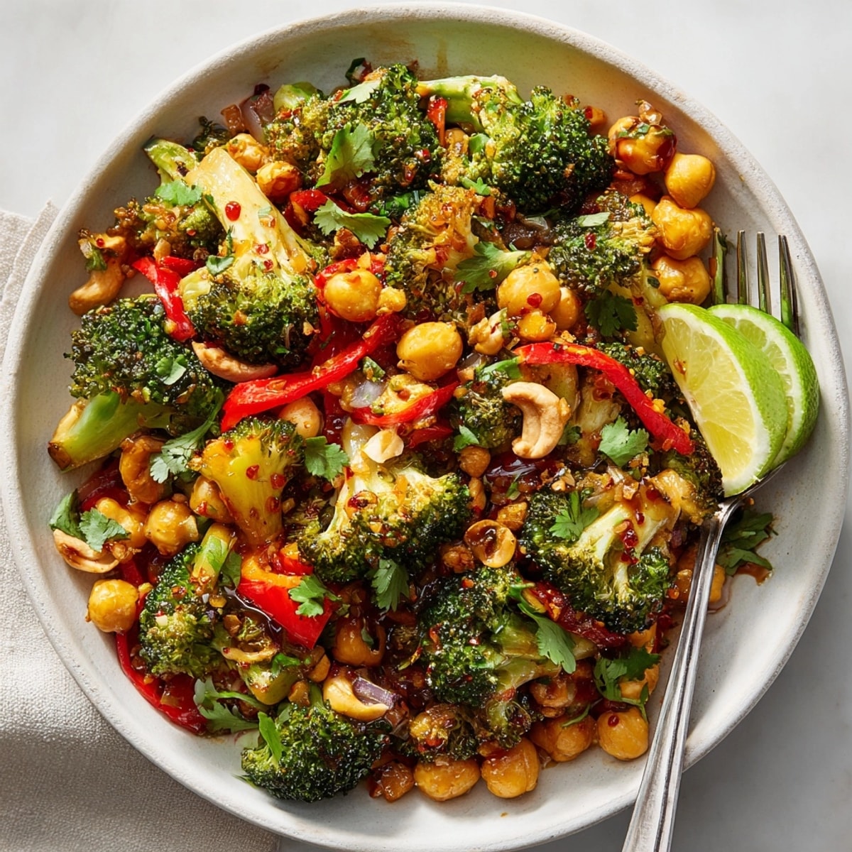 Imagine this flavorful One-Pot Chickpea Cashew Broccoli Skillet served hot from the pan for a quick dinner.
