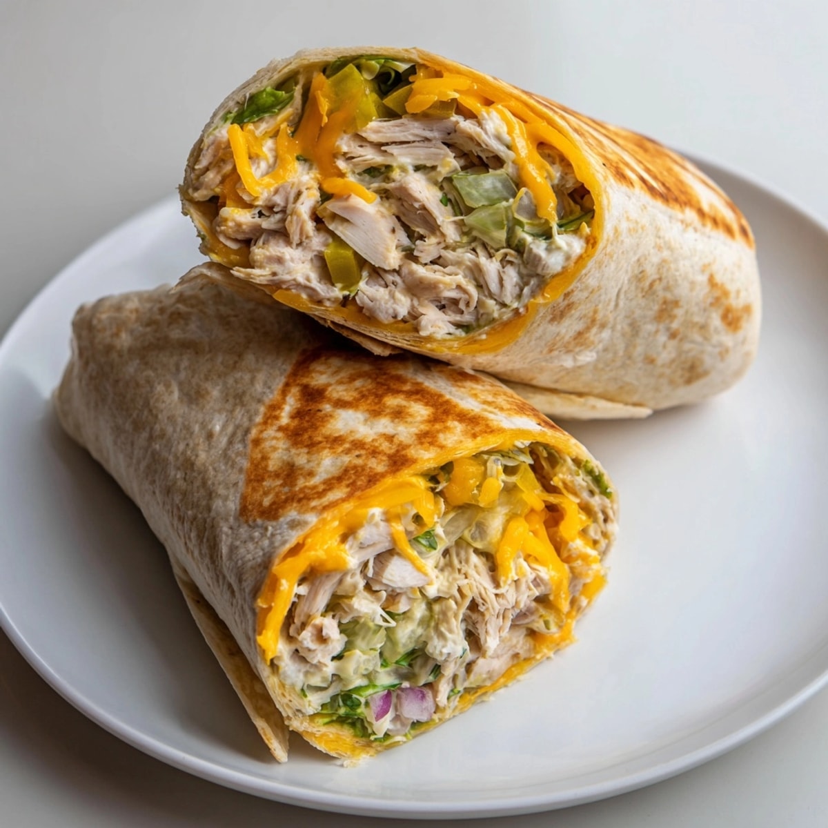 Golden-brown Ranch Pickle Chicken Melt Wraps oozing with cheddar, ready to eat warm.