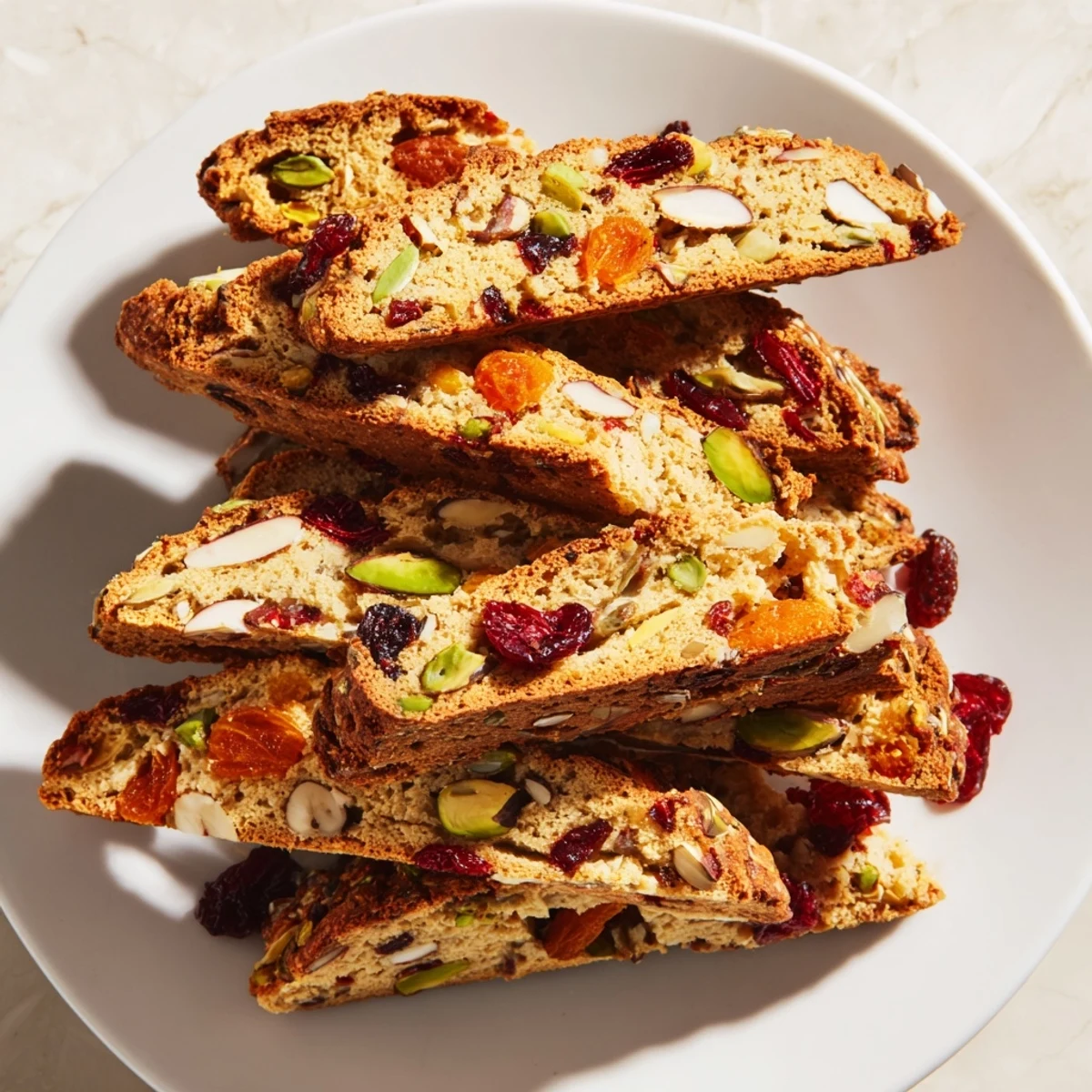 Crisp Festive Holiday Snack Biscotti Thins with nuts and dried fruits, perfect for sharing.  
