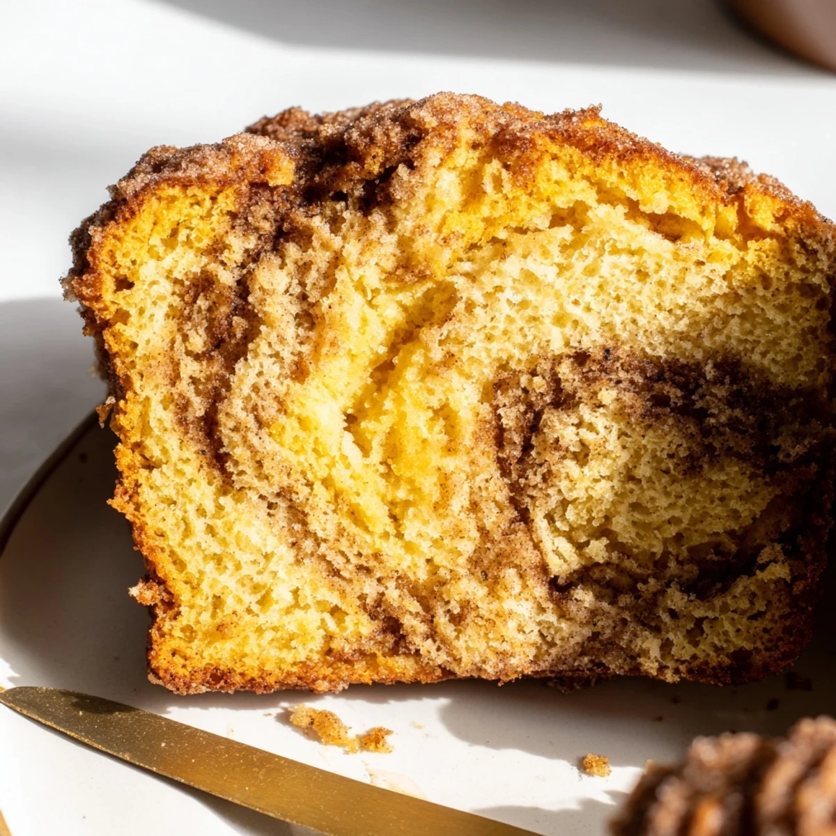 Homemade Churro Pumpkin Snickerdoodle Bread, swirled with sweet cinnamon, ideal for breakfast.