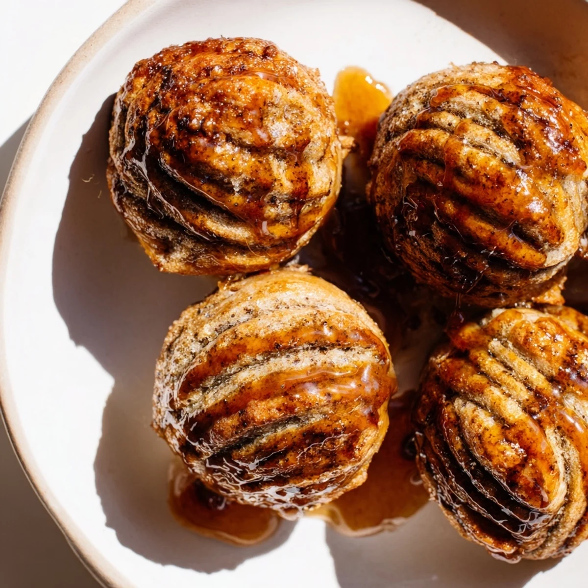 Decadent maple bourbon flaky pumpkin muffin balls fresh from the oven, golden and fragrant.