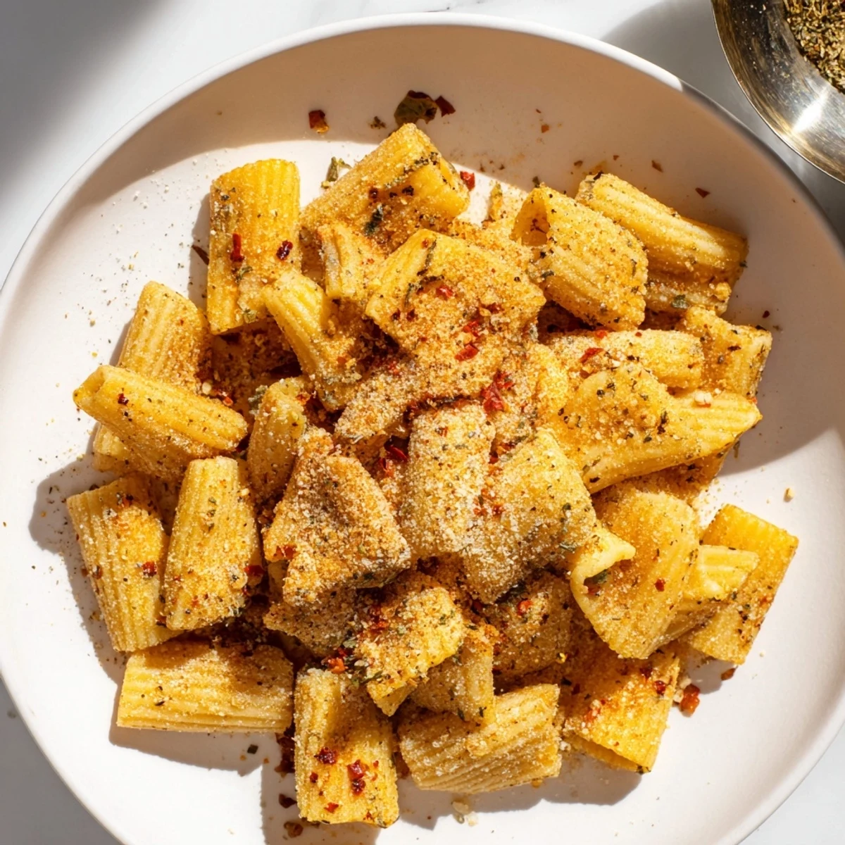 Crispy pasta chips seasoned to perfection, ideal for dipping and snacking.