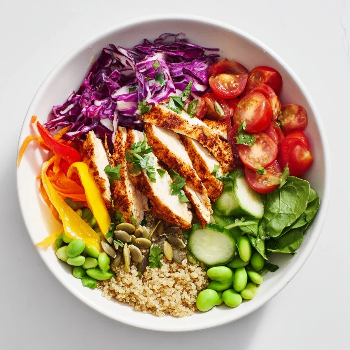 Vibrant Healthy Meal-Prep Bowls showcasing quinoa, vegetables, and zesty dressing.  