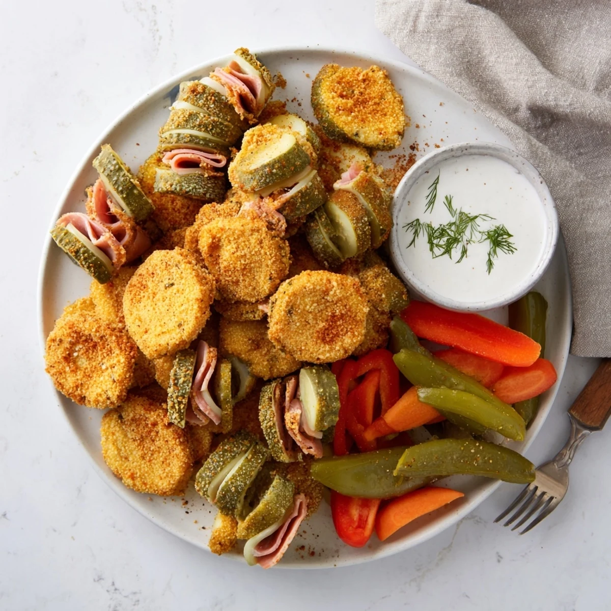 Tangy pickle lovers meal featuring fried pickles and savory pickled-wrapped bites.  