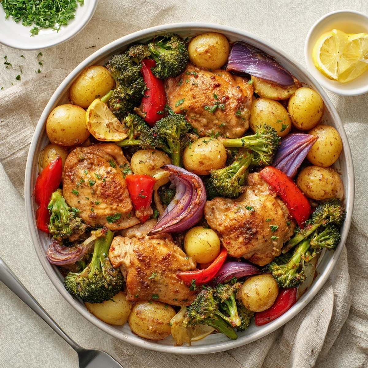 Succulent Lazy Gourmet Chicken & Vegetable One-Pot dish bursting with vibrant colors and flavors.  