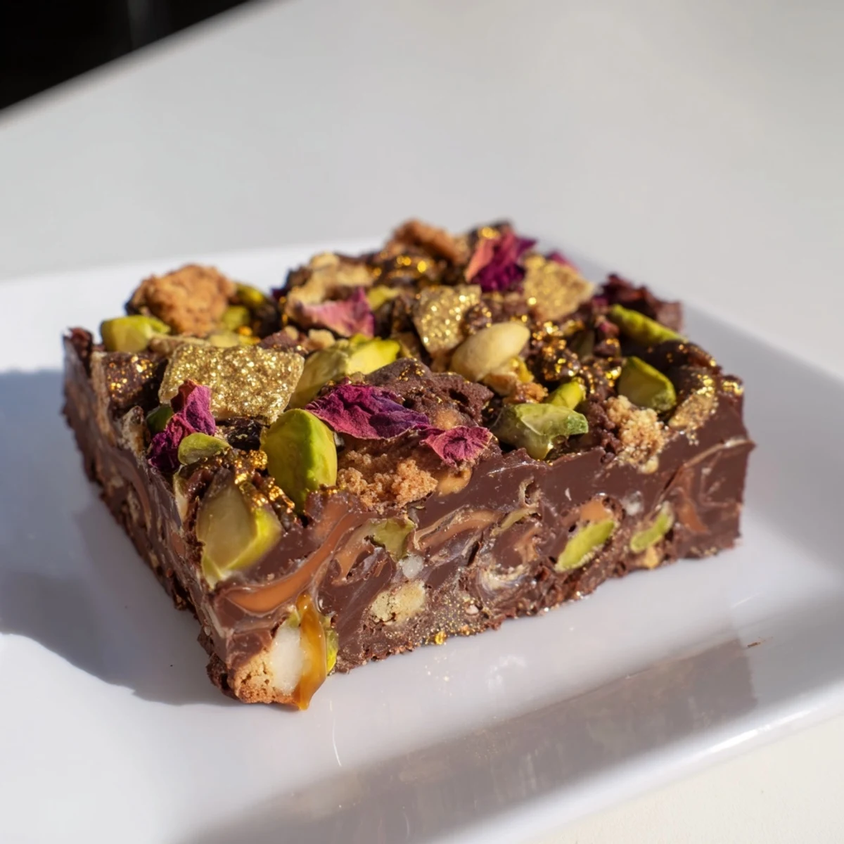Indulge in these chocolate bar inspired creations with crunchy pistachio and coconut layers.  