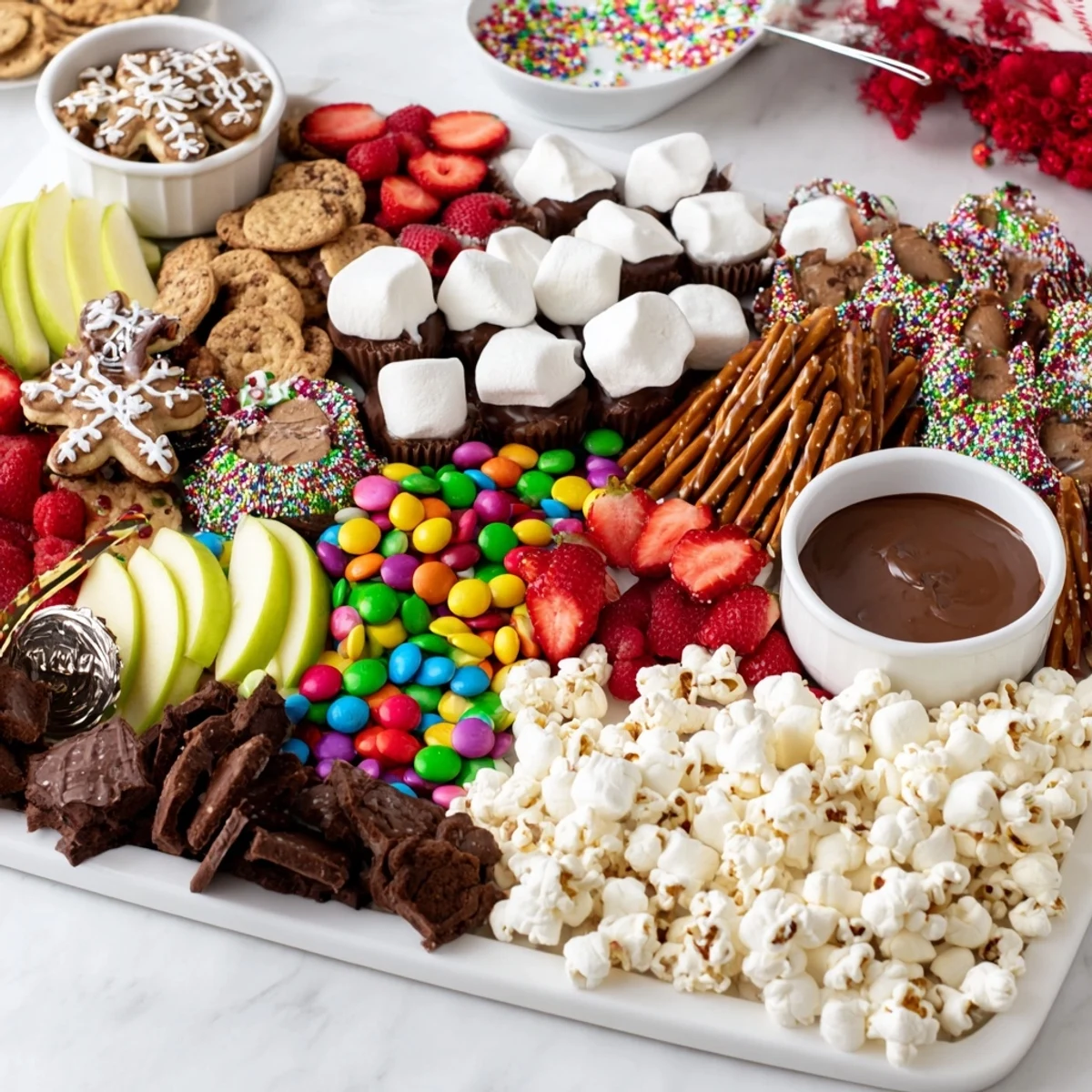 A stunning dessert board with colorful snacks and sweet treats for gatherings.  