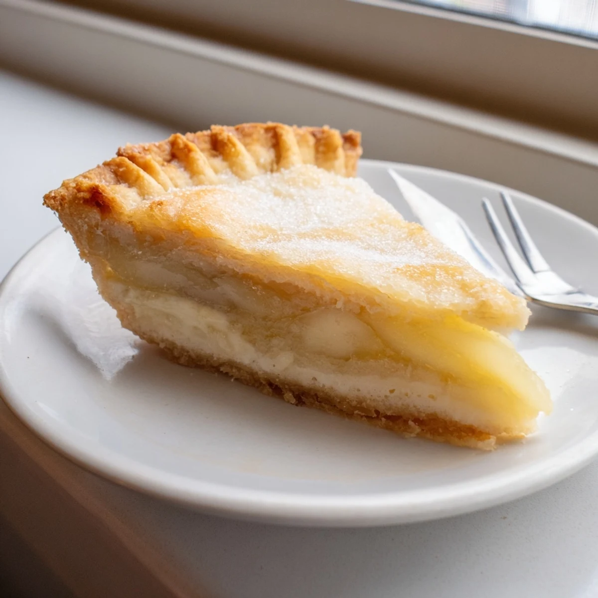 Creamy water pie nestled in a golden crust, perfect for dessert lovers.  