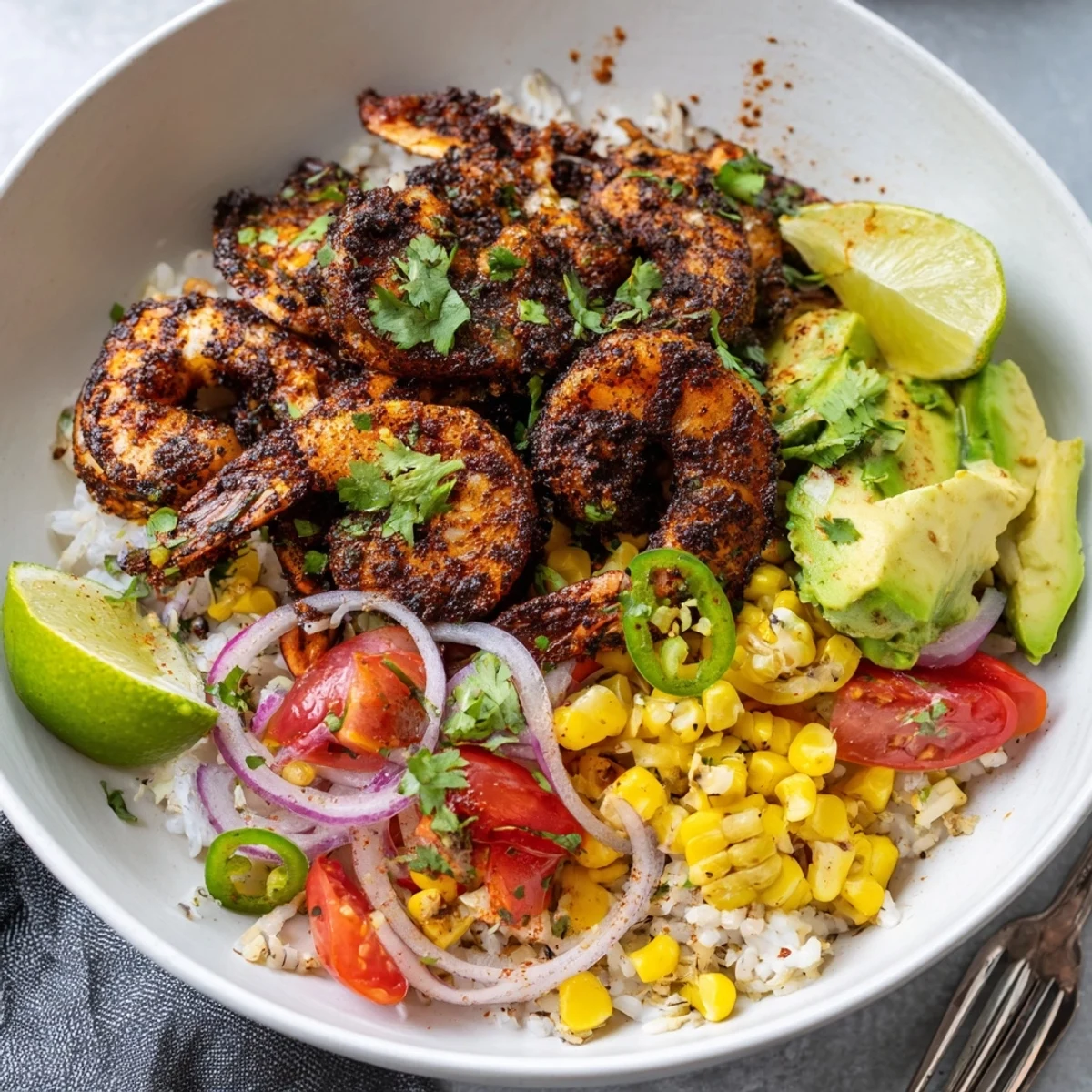 Blackened Shrimp Avocado Corn