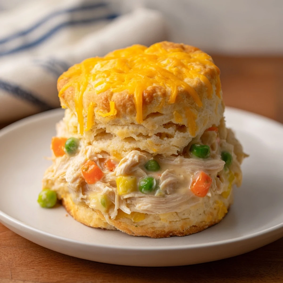 Close-up of a delicious and homemade One-Pan Chicken Cobbler, perfect for a cozy dinner.