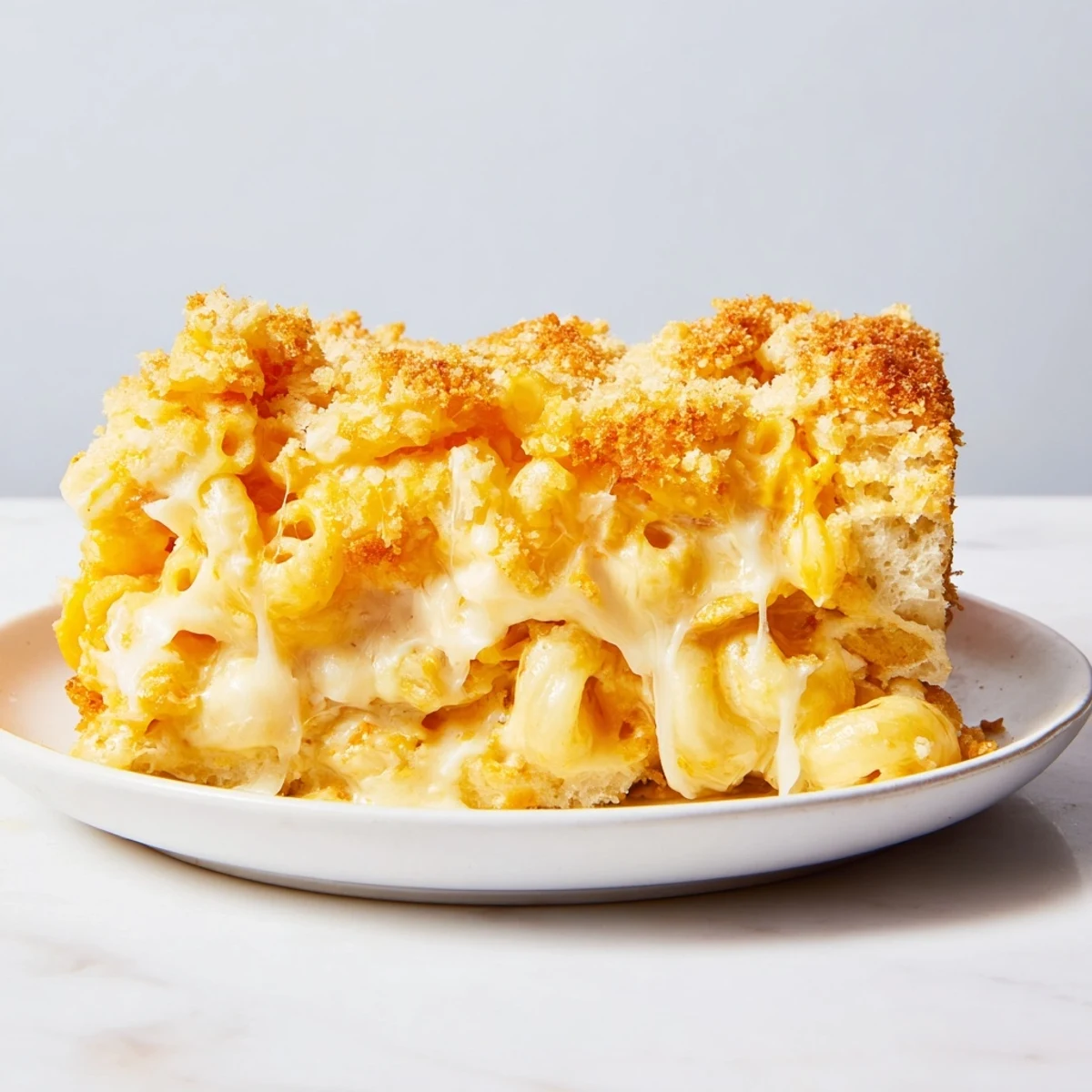 Golden, bubbly baked mac & cheese with evaporated milk, ready for a comforting bite.