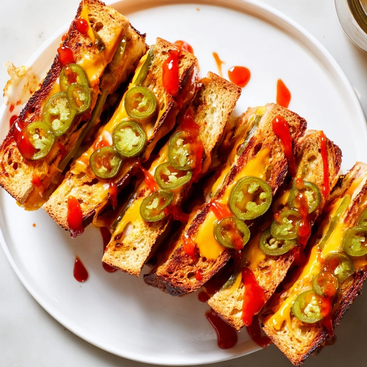 Warm and crispy Spicy Pickle Grilled Cheese Dippers, perfect with tomato soup, offering a spicy kick.