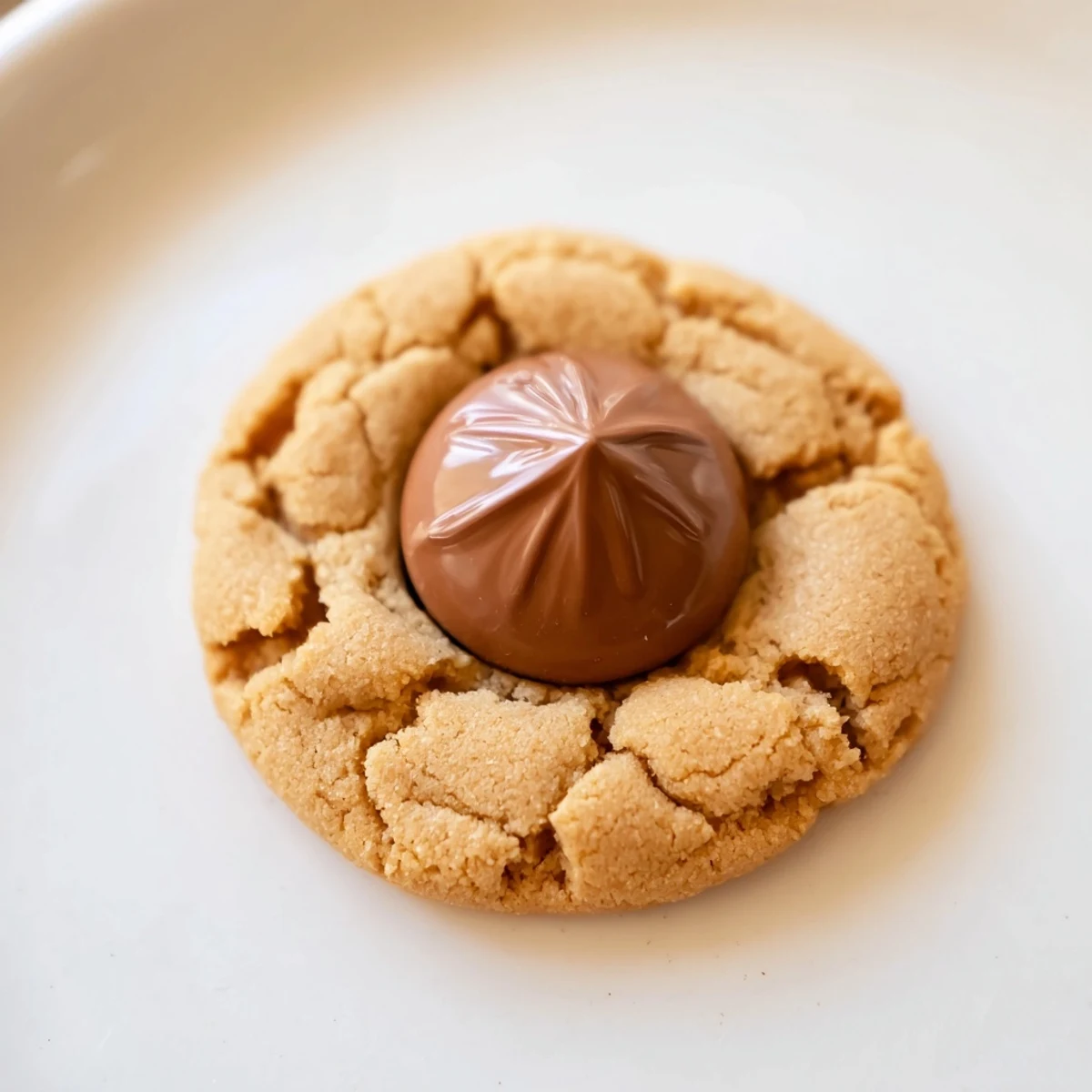 Golden-brown 3-ingredient peanut butter blossoms, topped with melty chocolate kisses, look delicious.