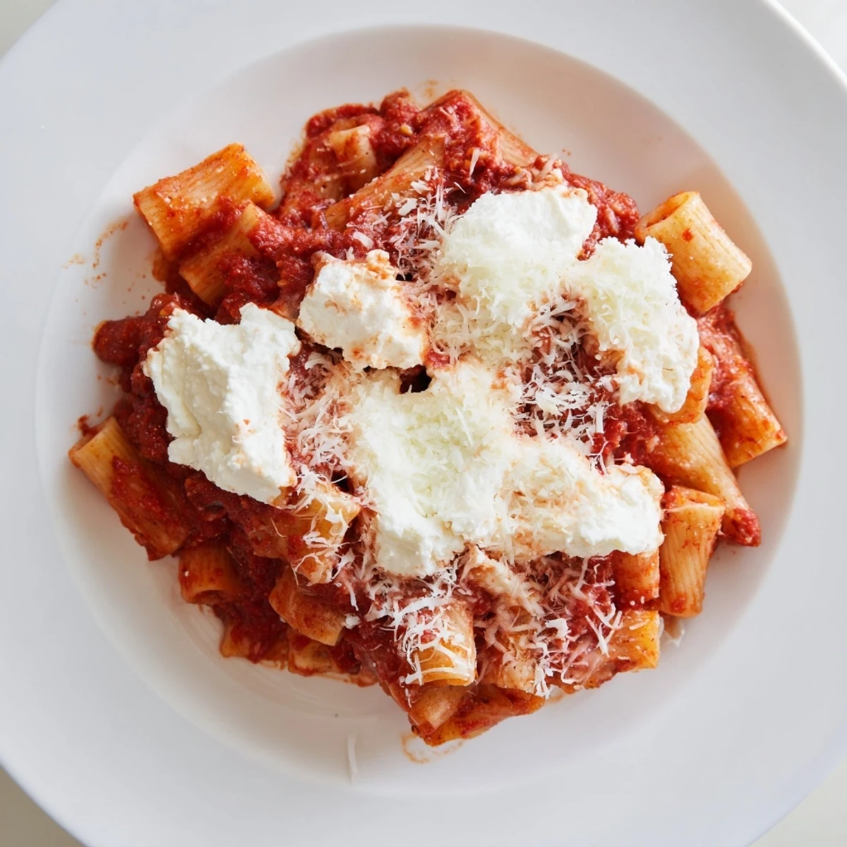A close-up of cheesy, bubbling slow cooker baked ziti, ready to be served hot.