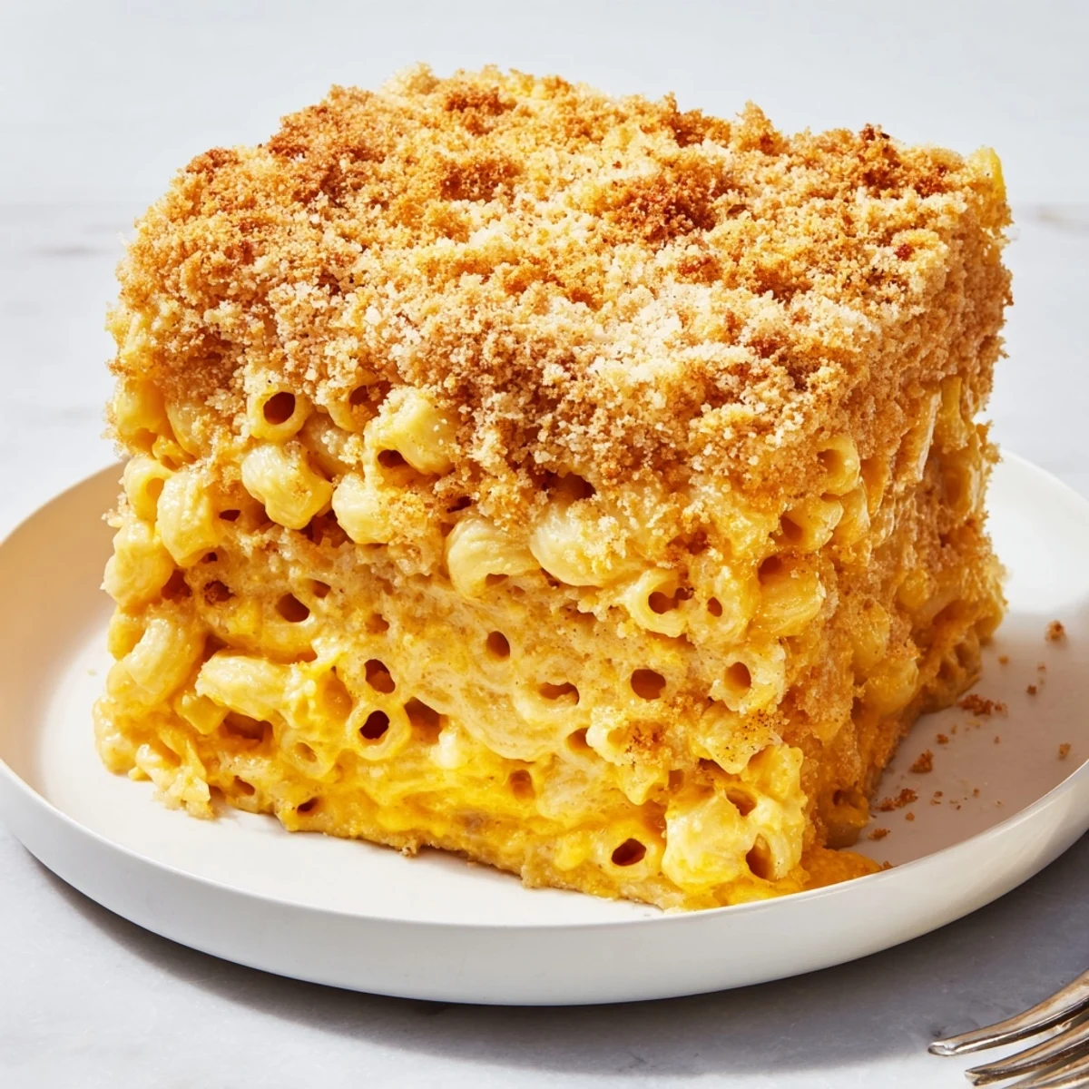 This Old-Fashioned Baked Mac & Cheese showcases a creamy, cheese-laden dish fresh from the oven, ready to serve.