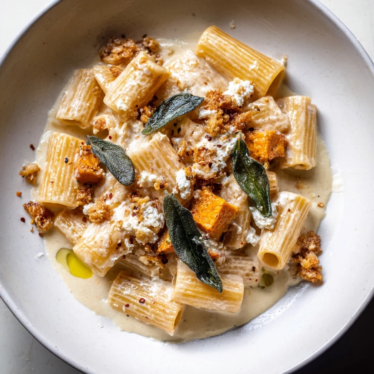 Golden sweet potato goat cheese sage pasta, creamy and comforting, perfect for sharing.