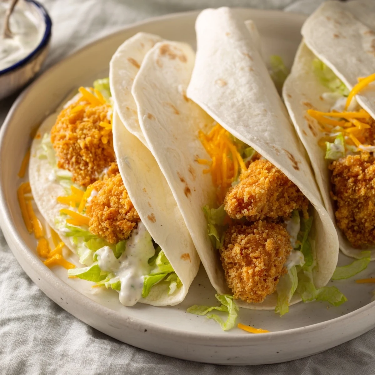 Perfectly rolled crispy chicken ranch snack wraps, ready to eat, showing off their flavorful, diverse fillings.