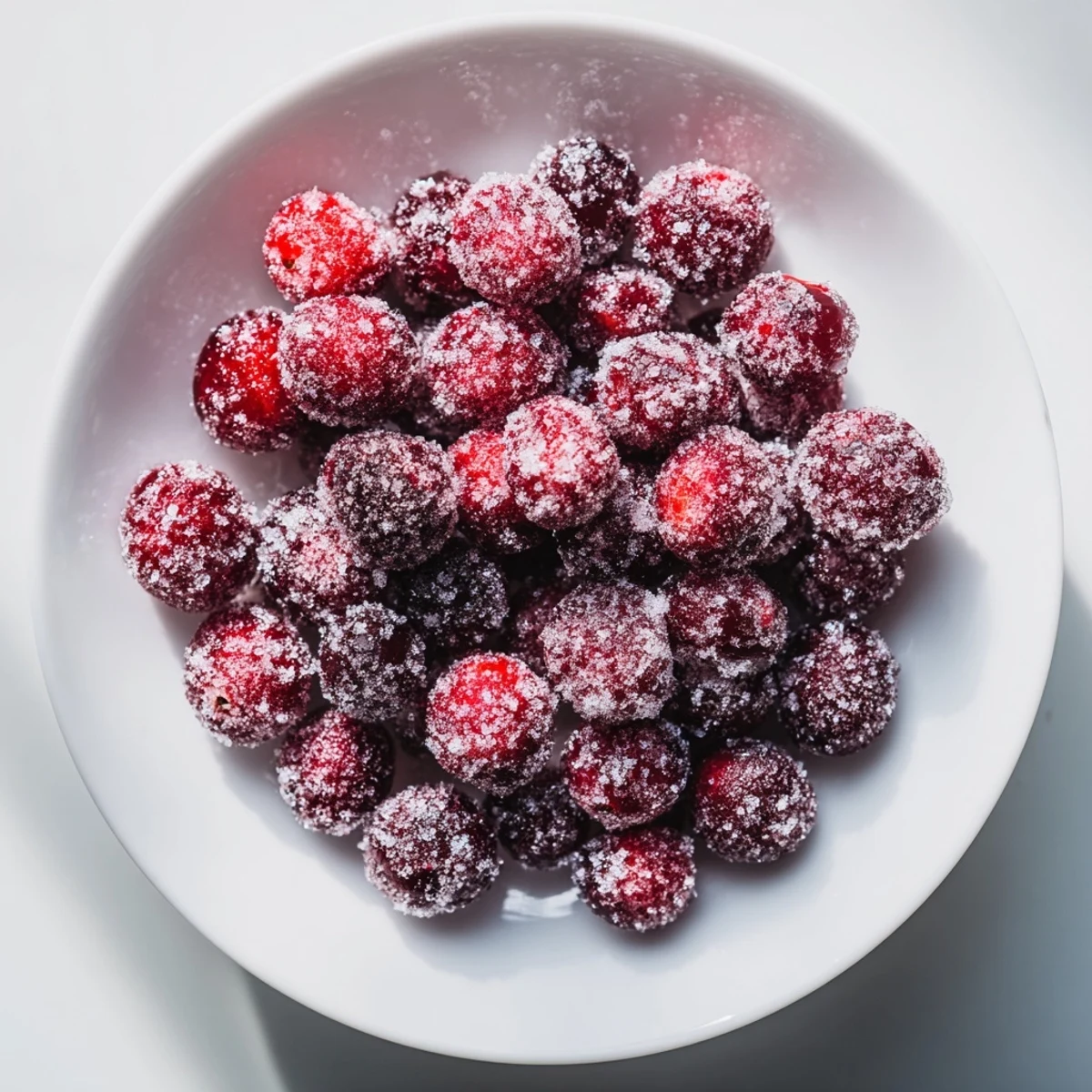 Sparkling 5-Minute Express Candied Cranberries, coated in glistening sugar crystals and ready to enjoy.