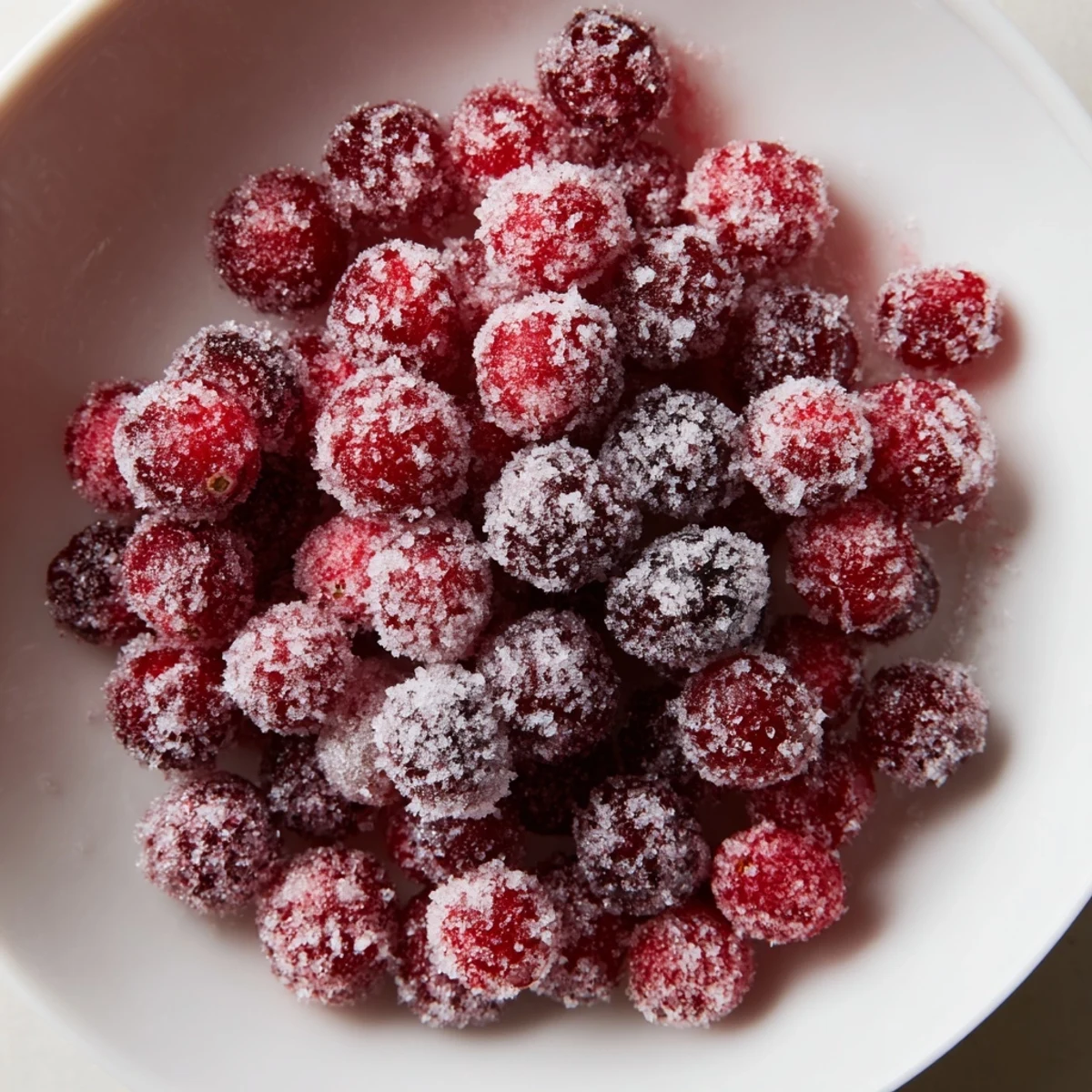 Bright red 5-Minute Express Candied Cranberries: a sweet, crunchy vegan treat perfect for your holiday spread.