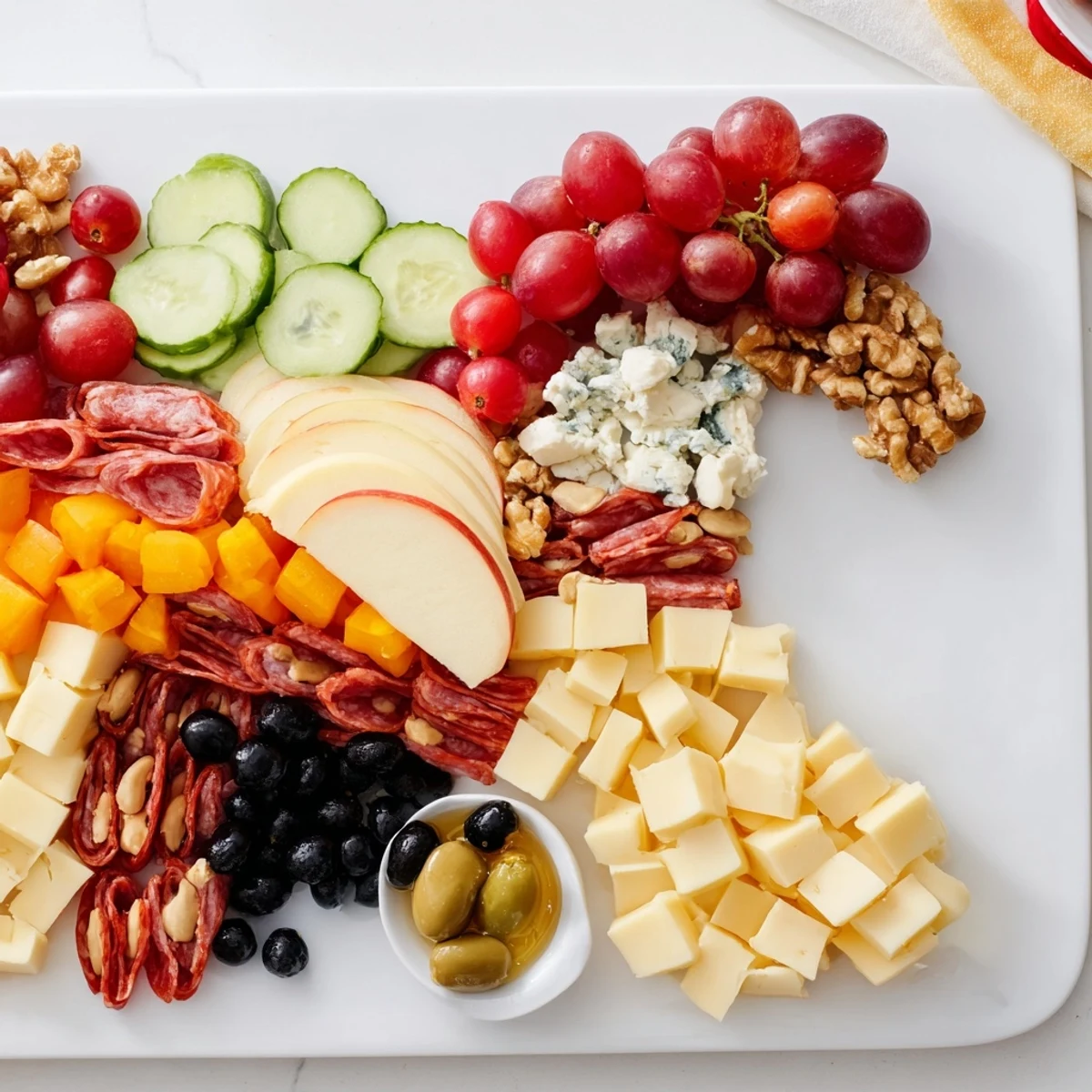 A festive horse-shaped grazing board brimming with colorful cheeses, meats, and fresh fruit for entertaining.