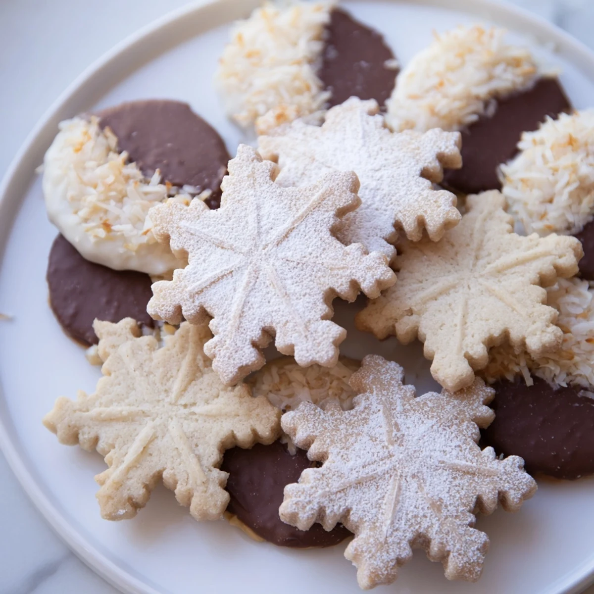 Snowflake Dessert Board: a beautiful, frosty arrangement of sweet treats, perfect for holiday gatherings.