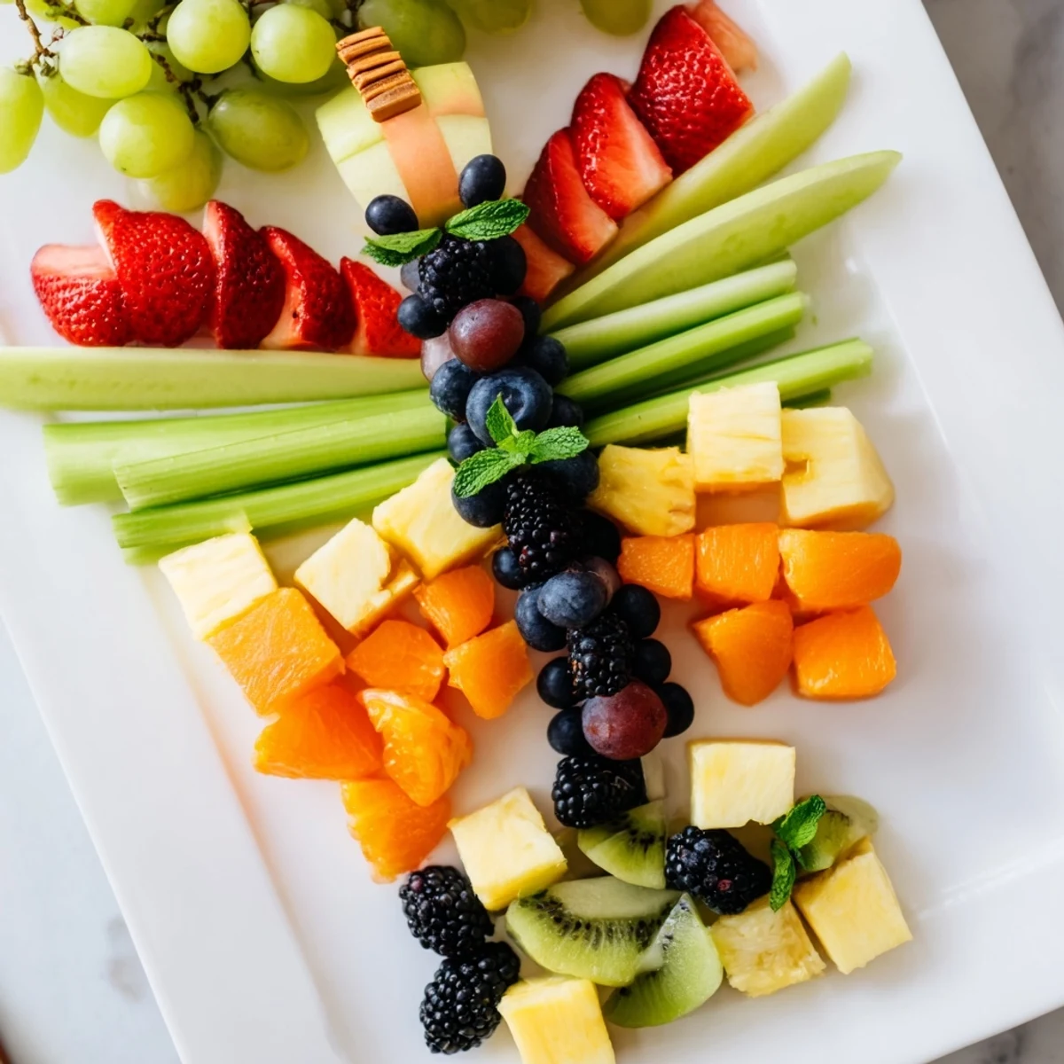 Butterfly fruit tray featuring strawberries and pineapple, a beautiful healthy snack option.