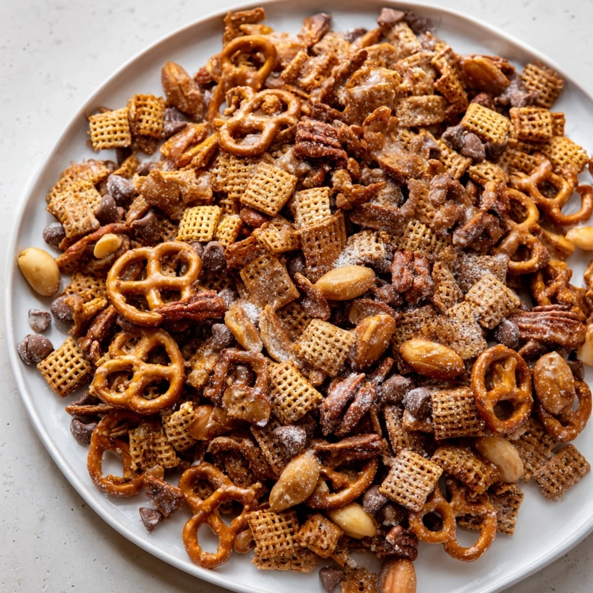 Close-up of the delicious Festive Pine Cone Snack Mix, a perfect holiday snack.