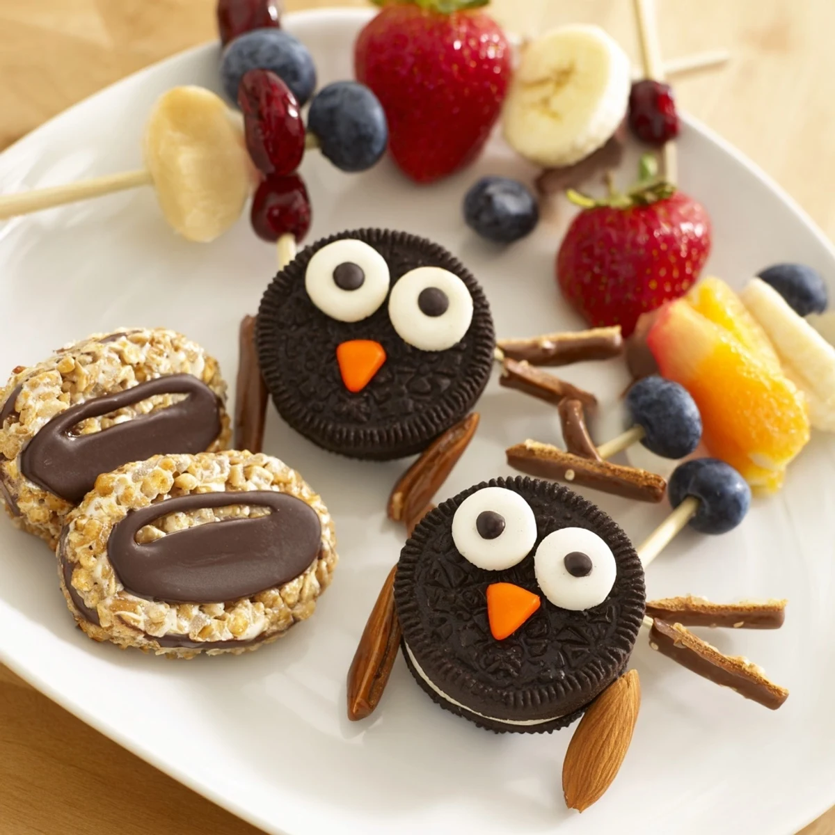 A beautiful photo of a fun Hoot Hoot Owl-Themed Treat Tray, perfect for a kids' party.