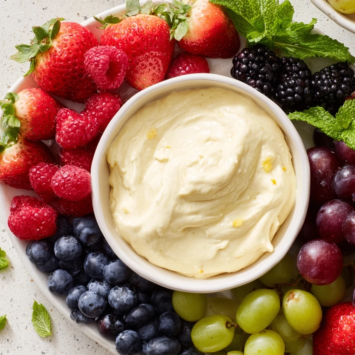 Festive Mistletoe Kiss Berry Dip Board: a beautiful arrangement of fresh berries with creamy dip, ready to enjoy.