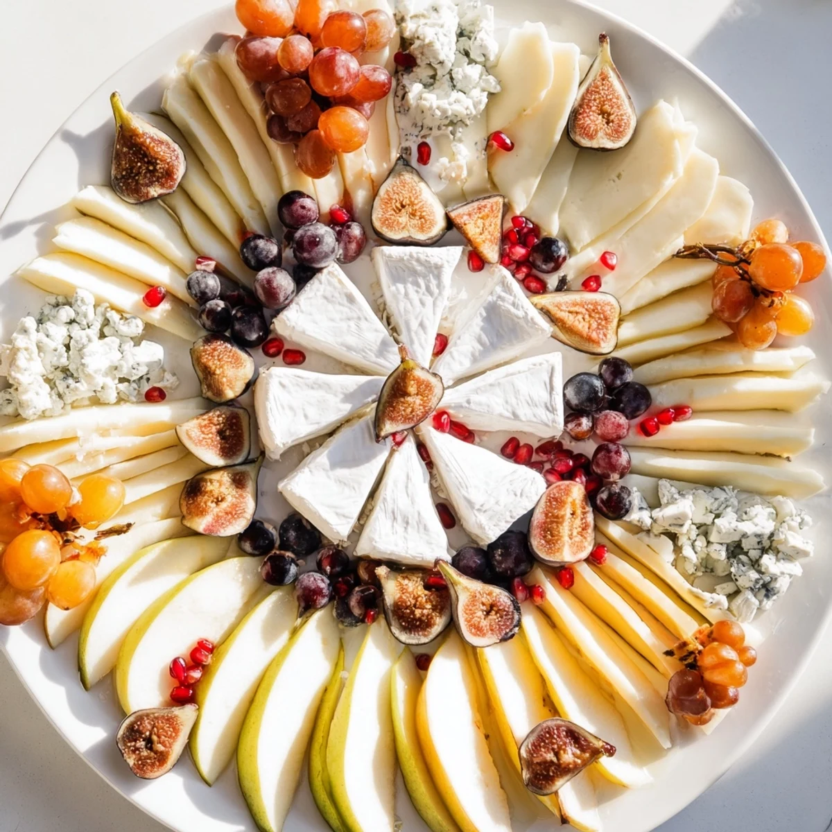 Festive Star of Bethlehem cheese platter featuring Brie, Manchego, and grapes, perfect for entertaining with crackers.