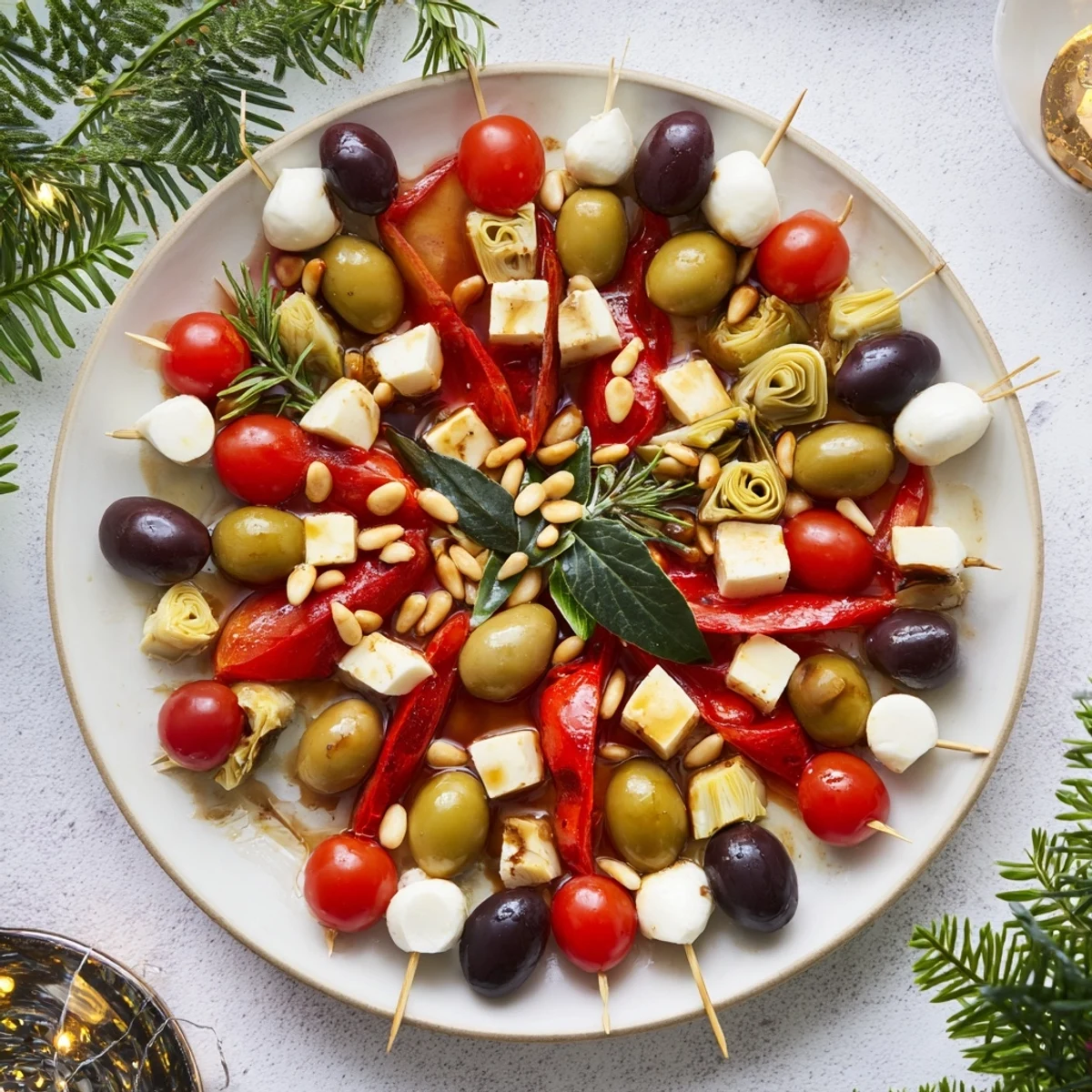 Vibrant Olive and Cherry Tomato Garland Board, bursting with fresh cherry tomatoes, olives, and cheese.