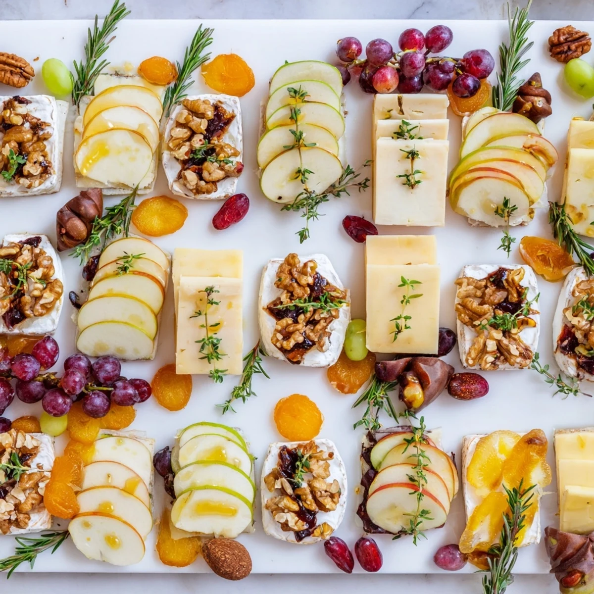 A Twelve Days of Cheese Board featuring diverse cheeses with accompanying fruits and crackers.