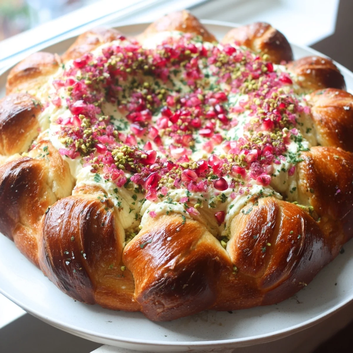 A golden Cranberry Christmas Star appetizer glistens, a festive treat with vibrant cranberry toppings.