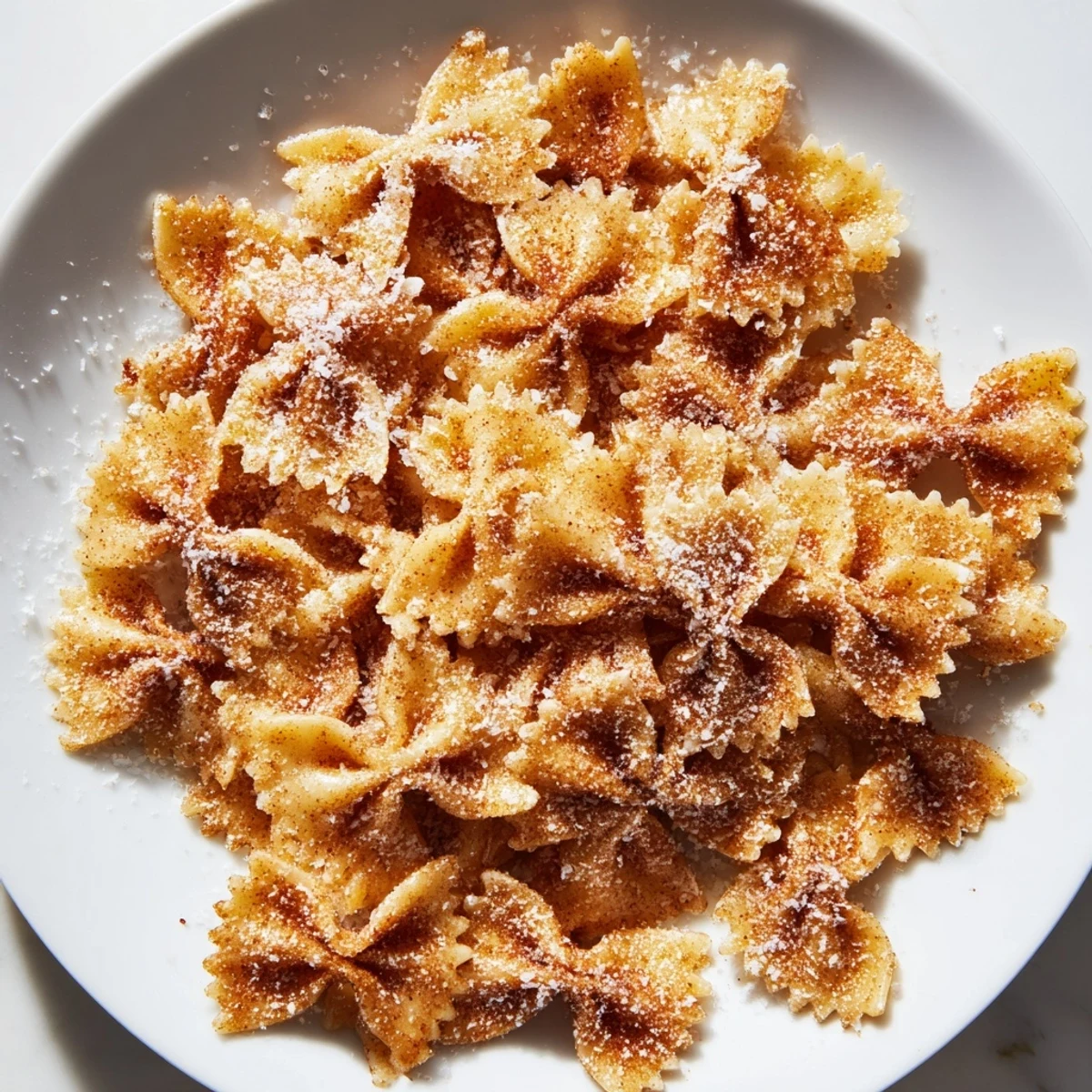 Golden, crunchy Air Fryer Pasta Christmas Crack, dusted in cinnamon sugar, ready to snack on.