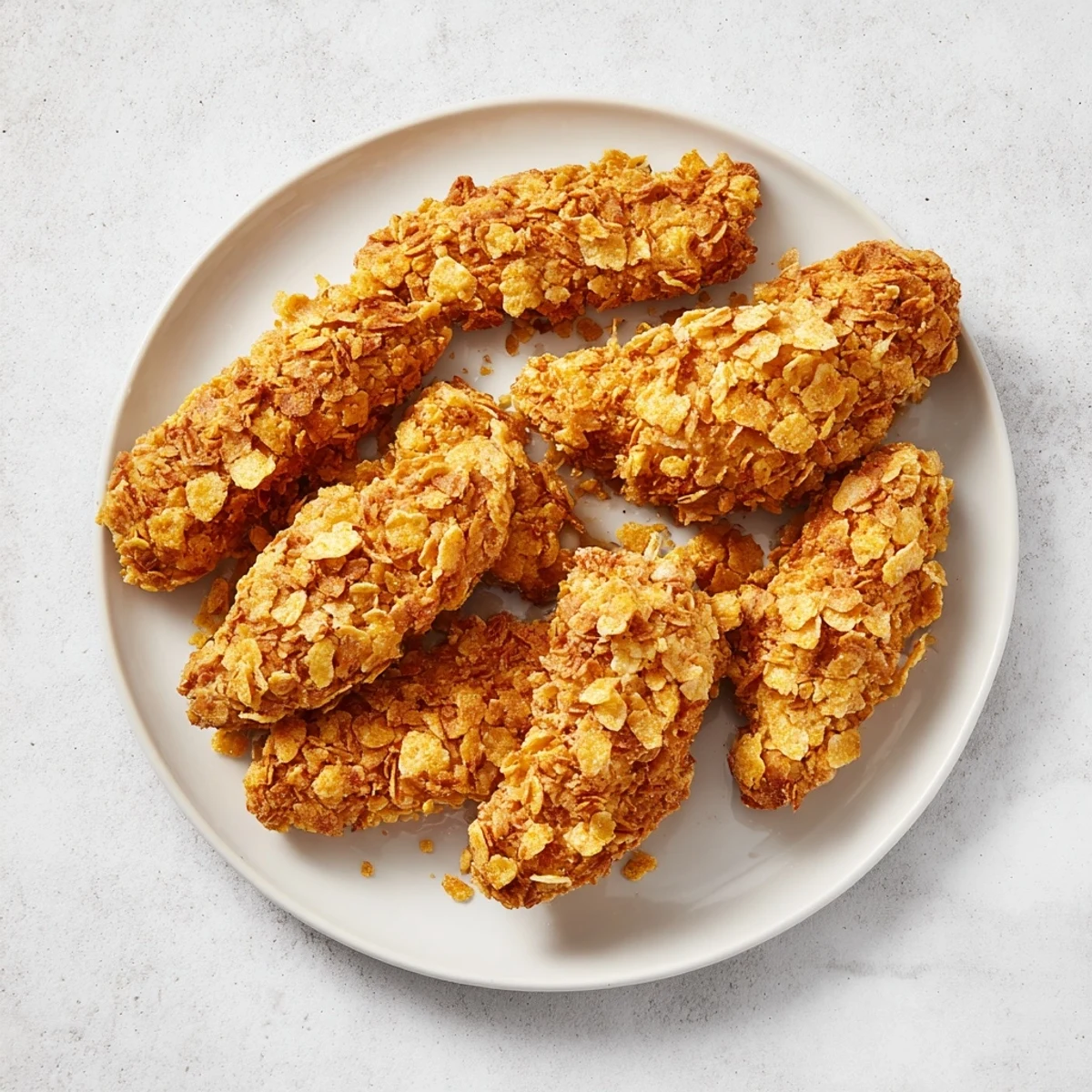 Golden, crispy onion chip chicken tenders with perfectly fried texture, ready to eat alongside dip.
