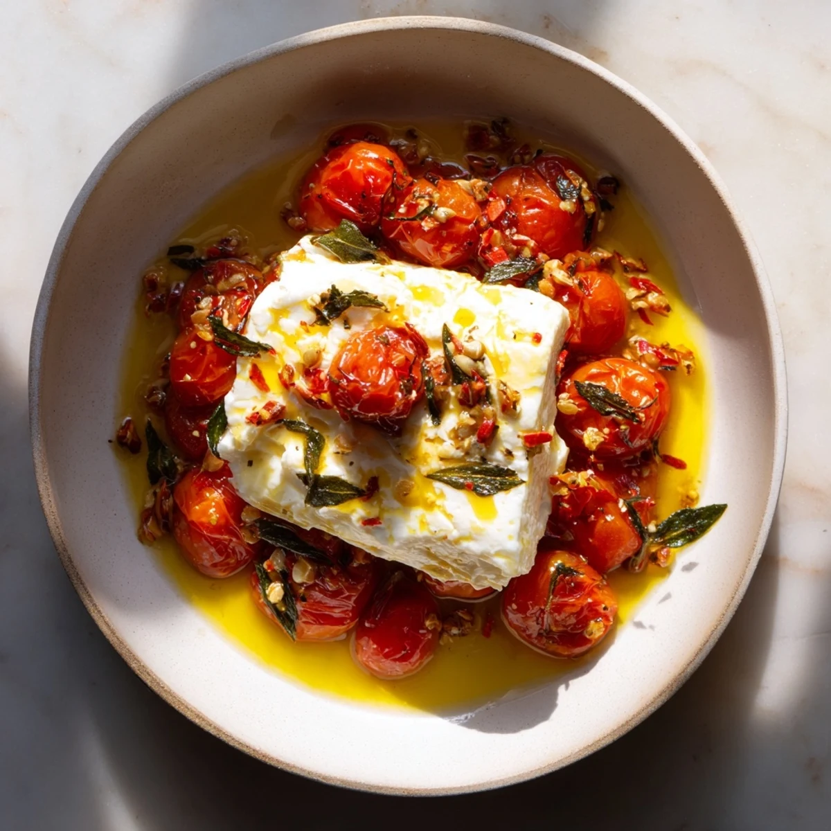 Bright red cherry tomatoes and a block of feta baked together in this honey-drizzled Baked Feta 2.0.