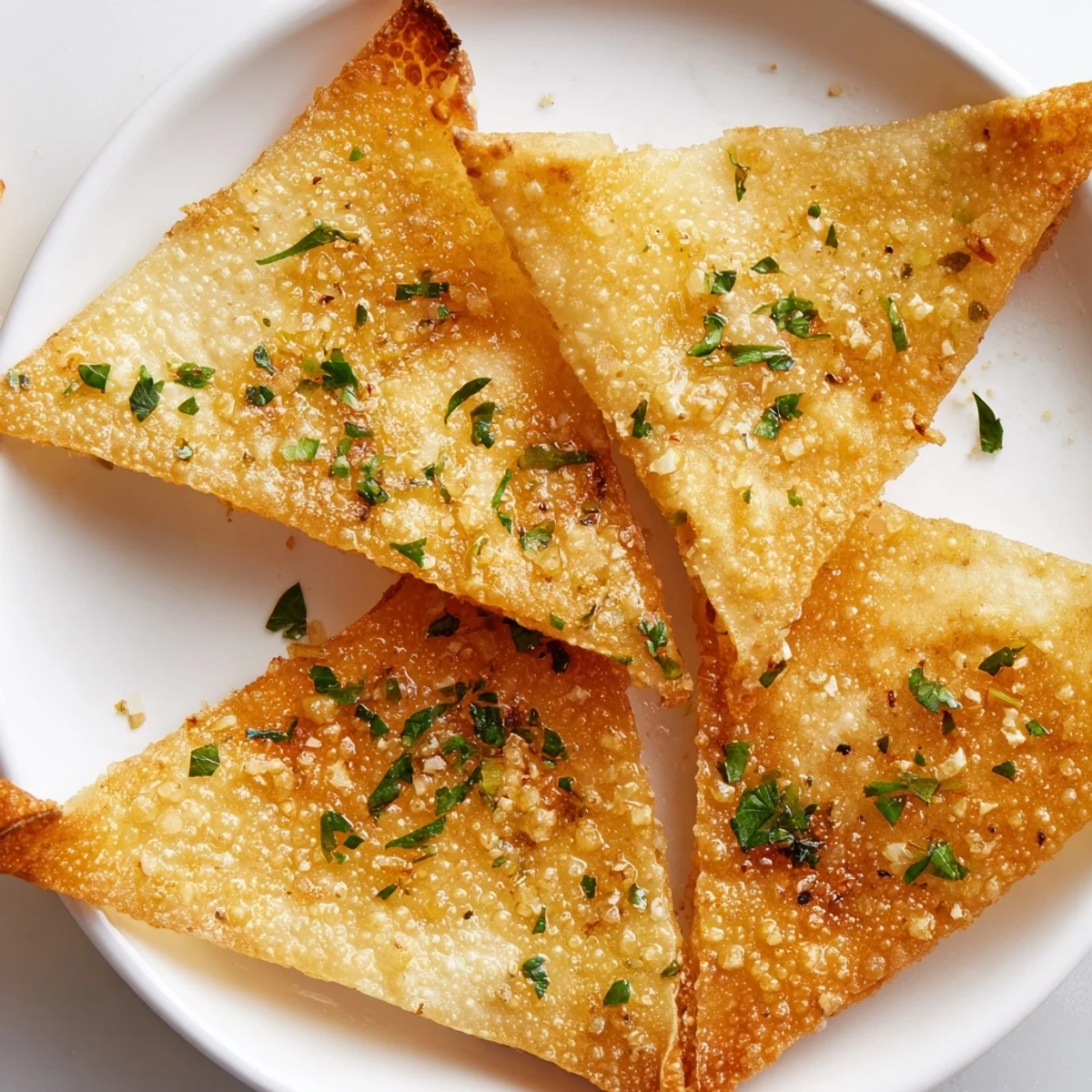 Close-up of crispy garlic lumpia chips: fragrant, golden, and perfect for snacking anytime.