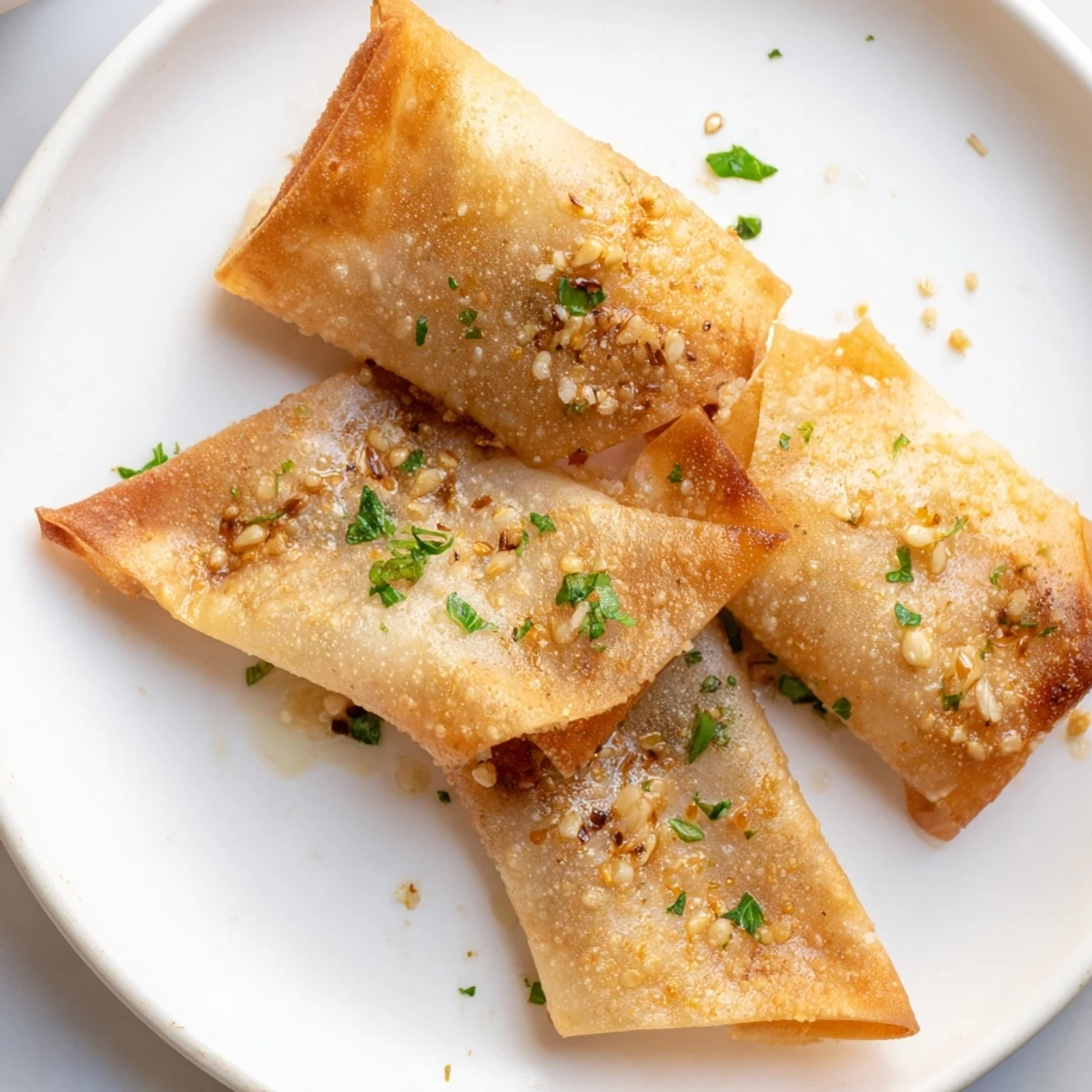 Homemade garlic lumpia chips offering a delightful crunch; excellent as an appetizer or side dish.