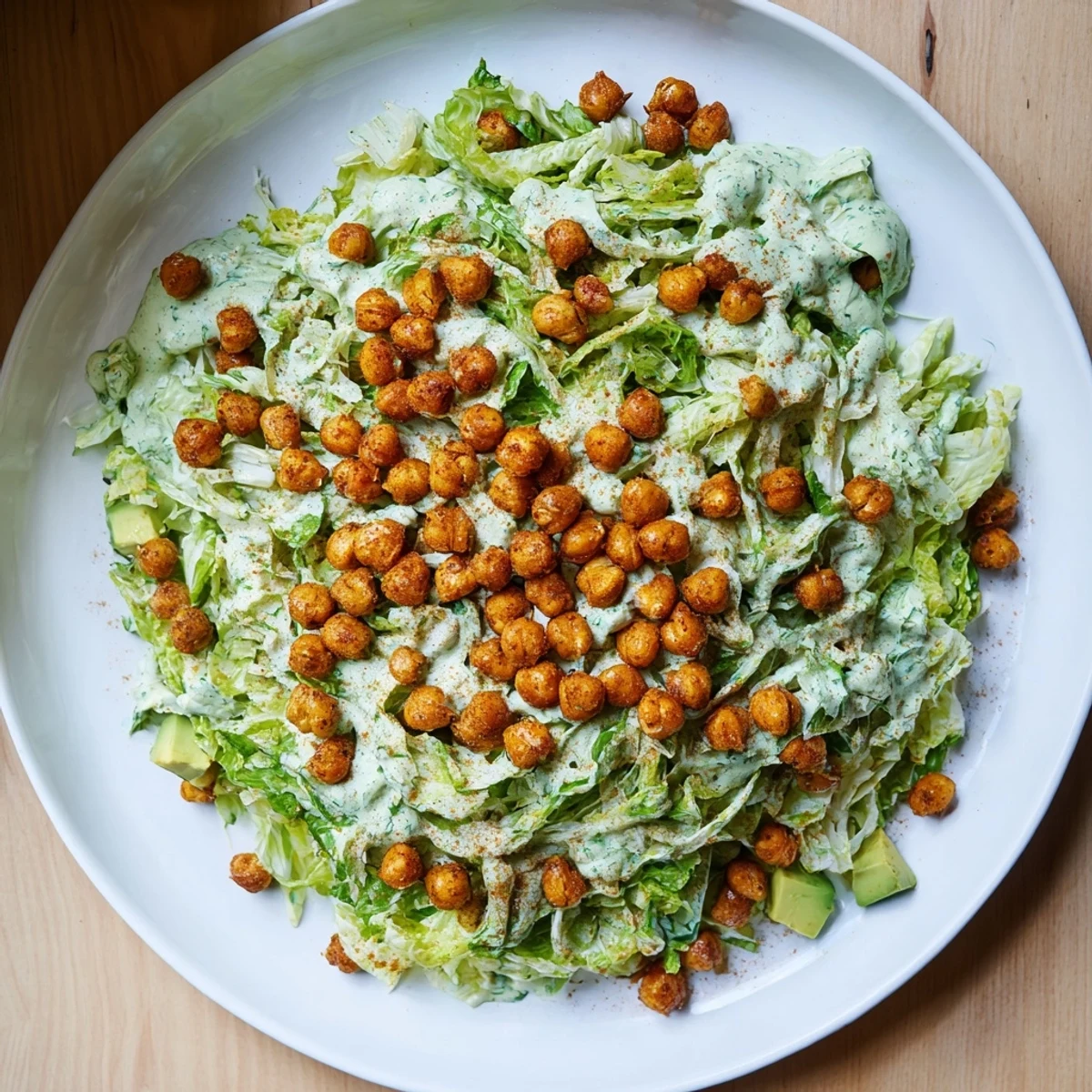 A colorful bowl of Green Goddess Salad with crispy chickpeas, a fresh and vibrant vegetarian meal.