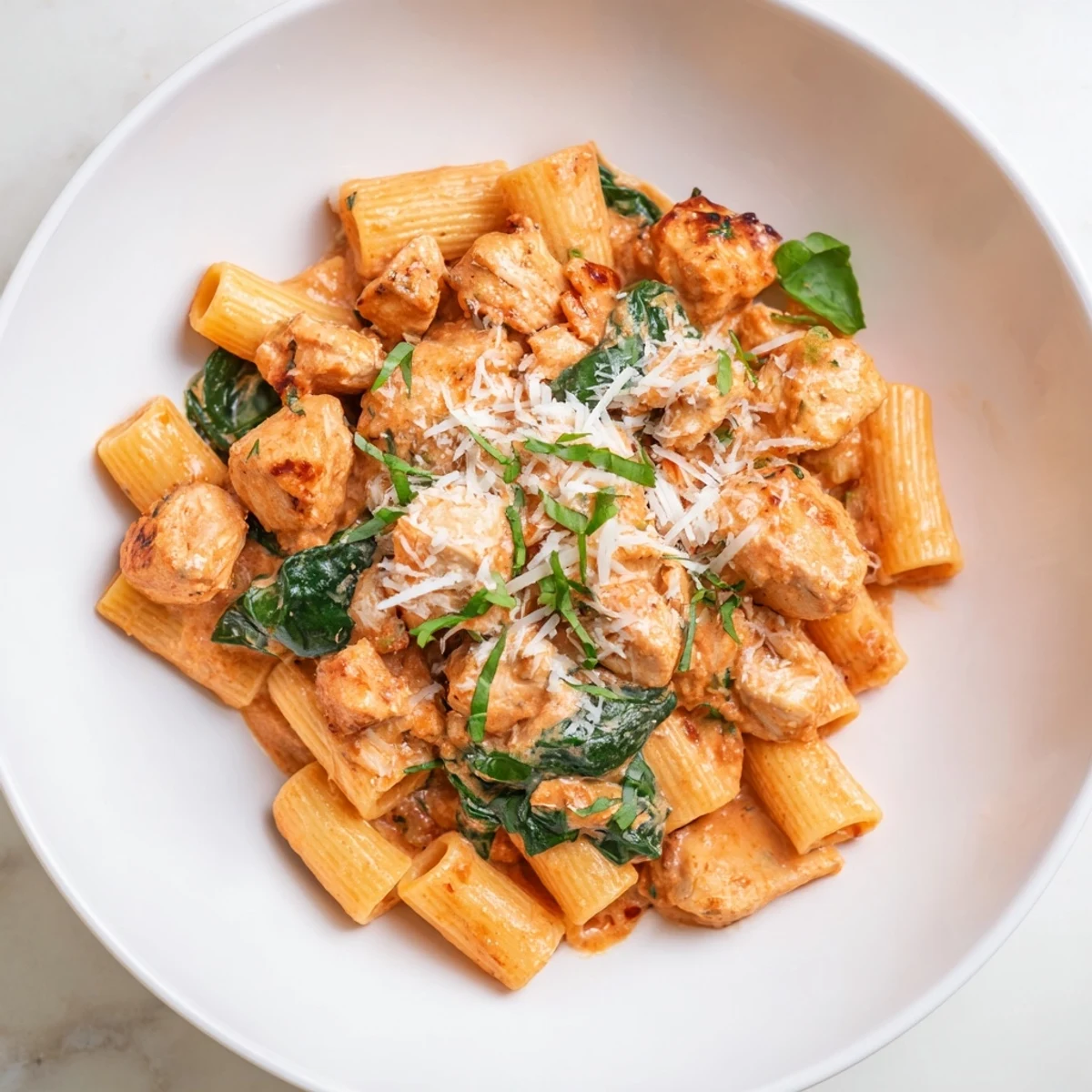 Flavorful photo of Budget-Friendly Marry Me Chicken Pasta; chicken, penne, and creamy sauce inviting the deliciousness.