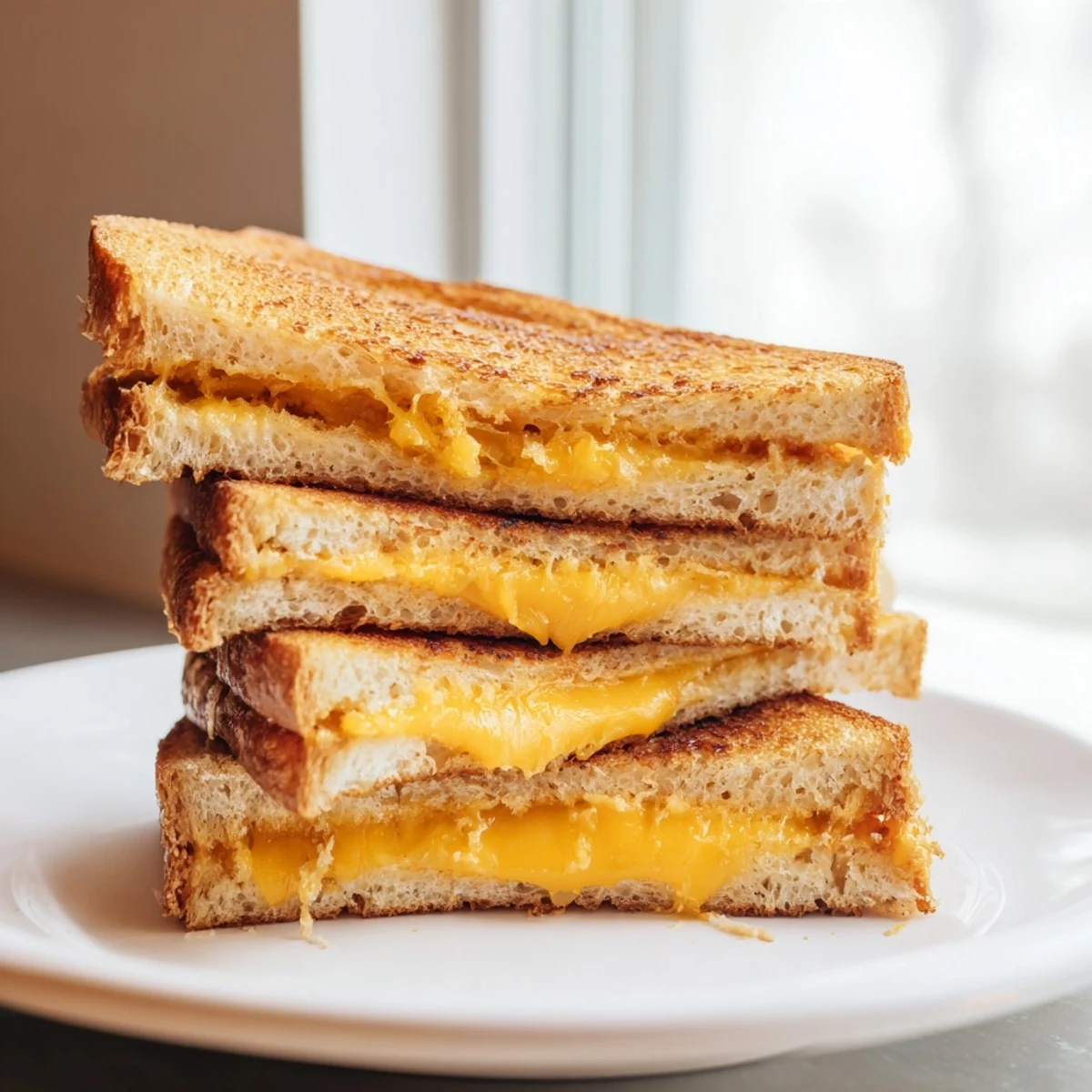 A close-up of a crispy Air Fryer Grilled Cheese, oozing with melted cheddar cheese.