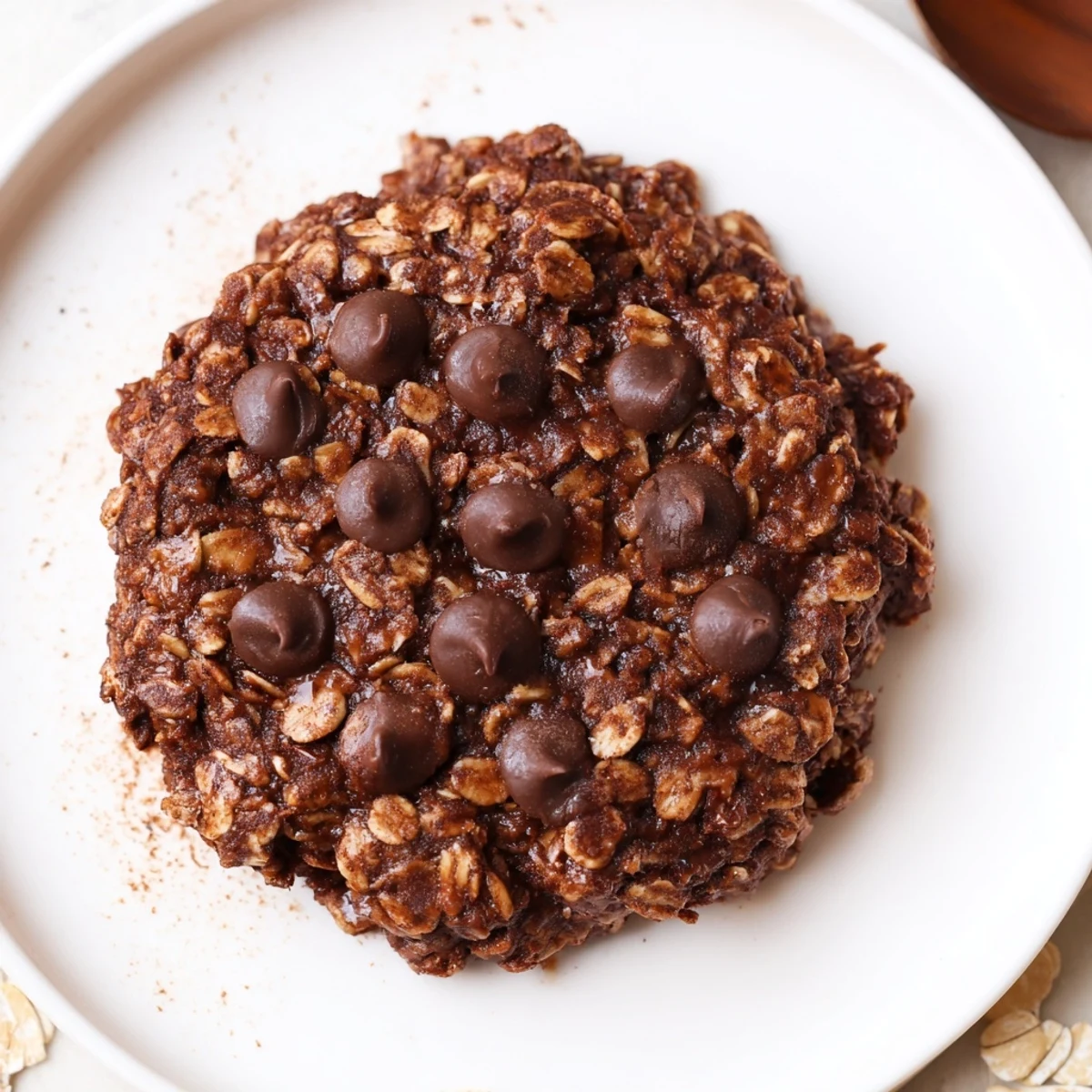 Warm, freshly baked chocolate oatmeal breakfast cookies, the perfect healthy morning treat.