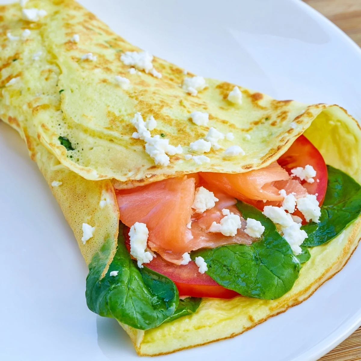 Warm Blender-Egg Crepe Wrap ready to eat, a gluten-free breakfast or snack option, perfectly folded.