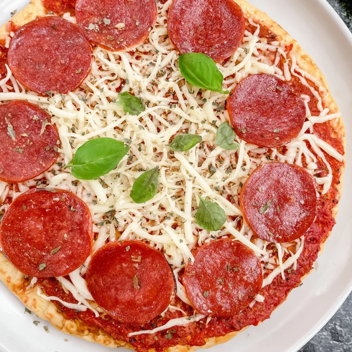 Golden, crispy ground beef pizza base topped with melted mozzarella and sizzling pepperoni.