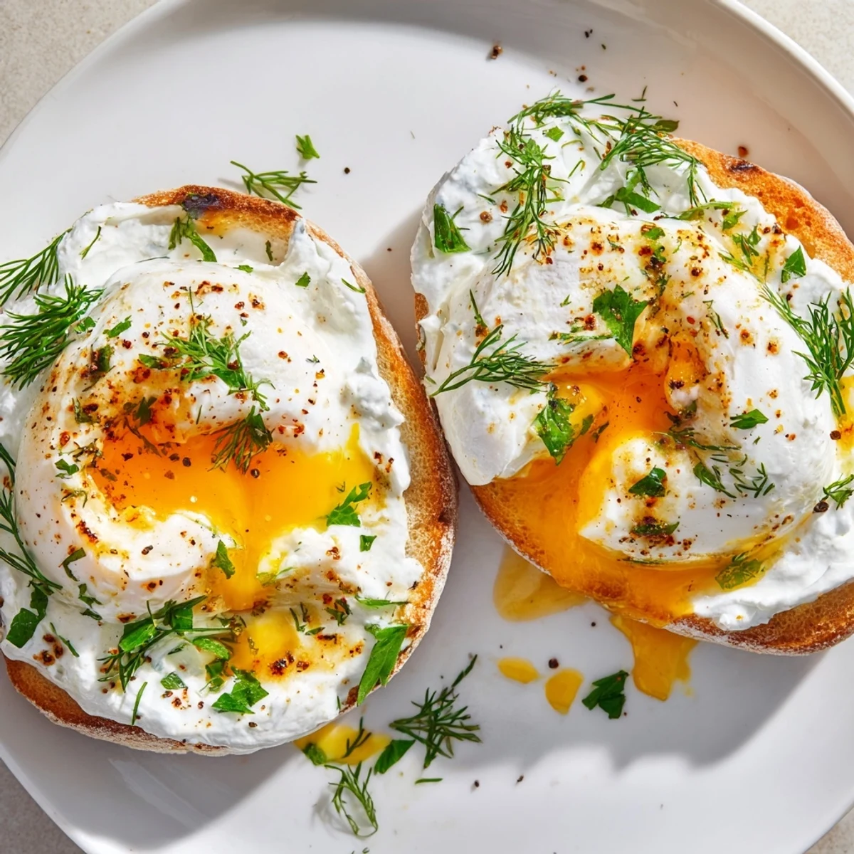 Elegant Çılbır Eggs Benedict brunch: imagine perfectly poached eggs with a flavorful spiced butter sauce.