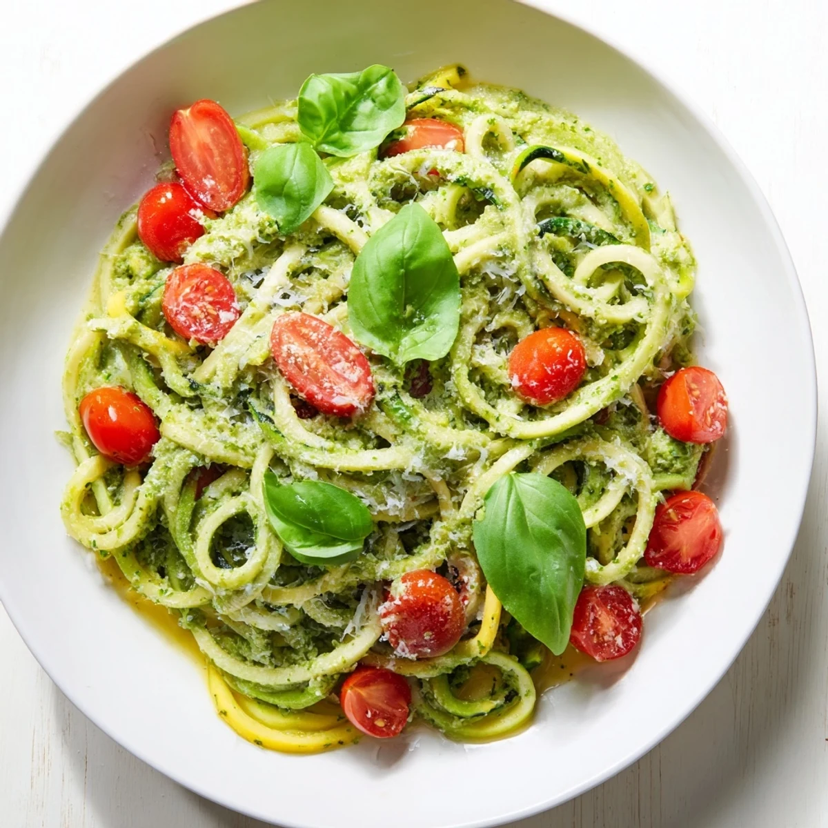 Delicious and light, this colorful avocado pesto zoodles recipe is ready in only 20 minutes.
