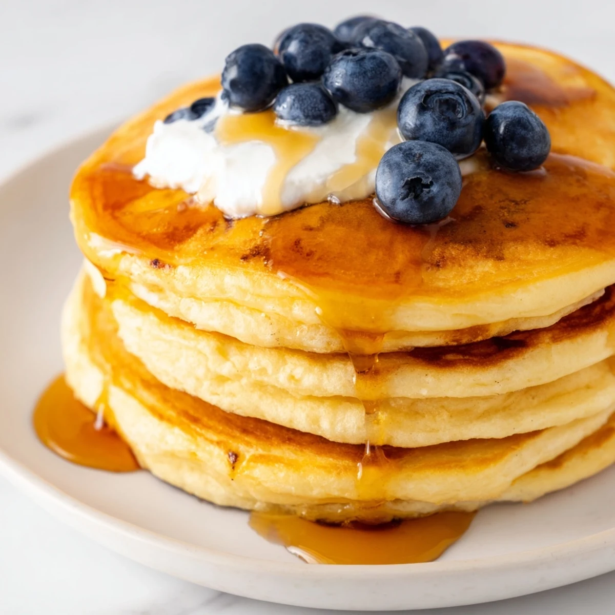 A stack of light and airy cottage cheese pancakes makes a protein-packed and satisfying breakfast.