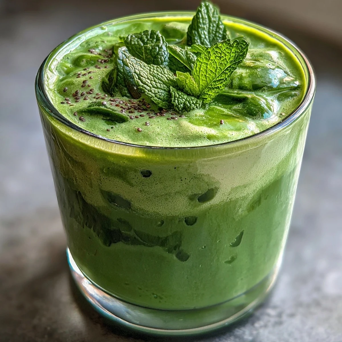Healthy green detox smoothie with chia seeds, a delicious, cool, and revitalizing drink.