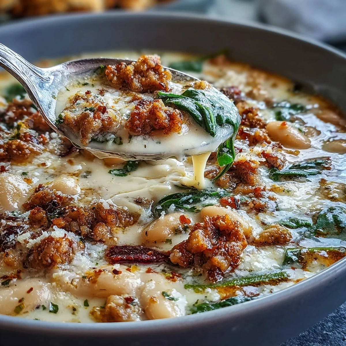 Loaded with beans and sausage, this Tuscan soup is perfectly creamy.